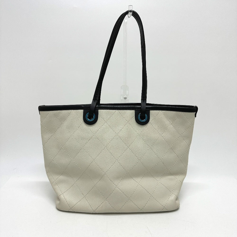 CHANEL Tote Bag Caviar skin white CC COCO Mark Matrasse Women Used
