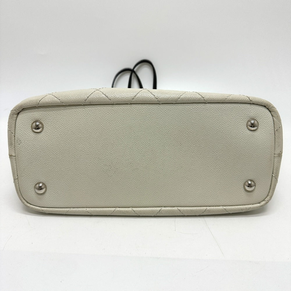 CHANEL Tote Bag Caviar skin white CC COCO Mark Matrasse Women Used