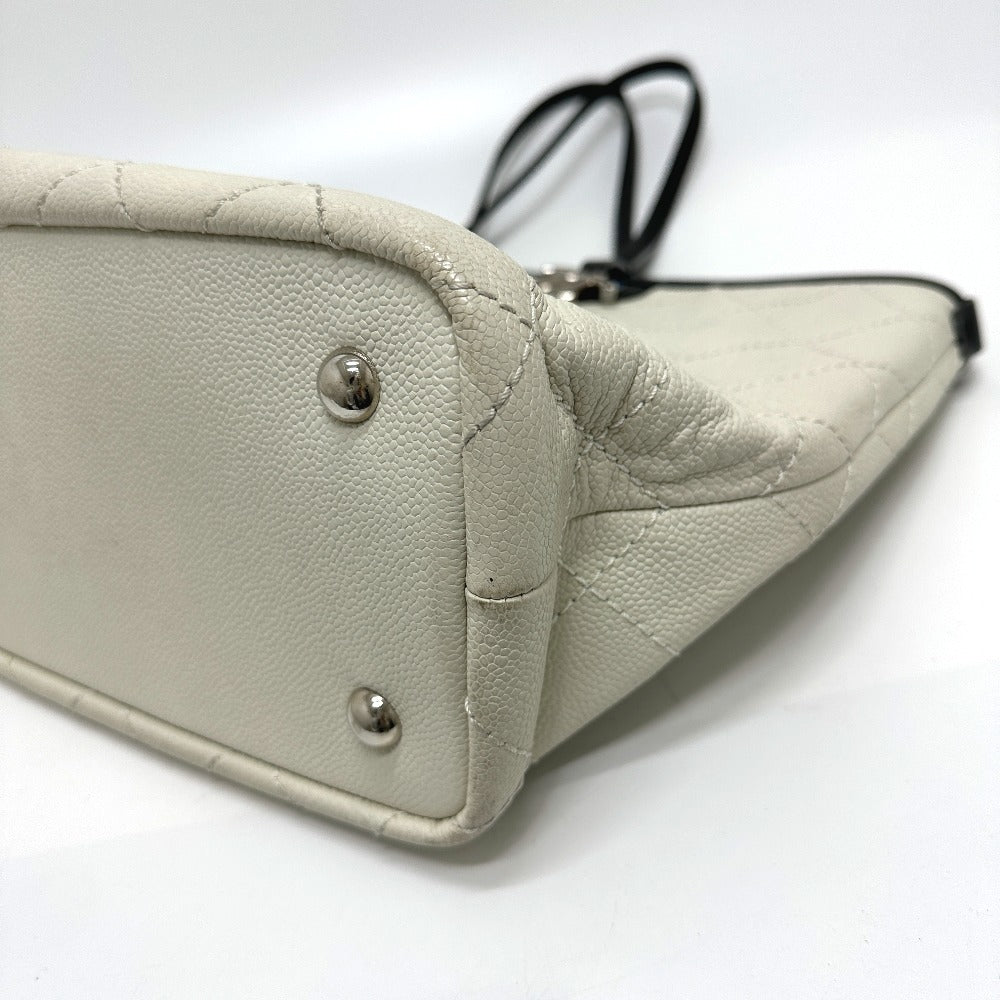 CHANEL Tote Bag Caviar skin white CC COCO Mark Matrasse Women Used