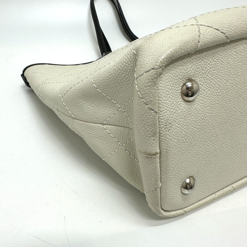 CHANEL Tote Bag Caviar skin white CC COCO Mark Matrasse Women Used