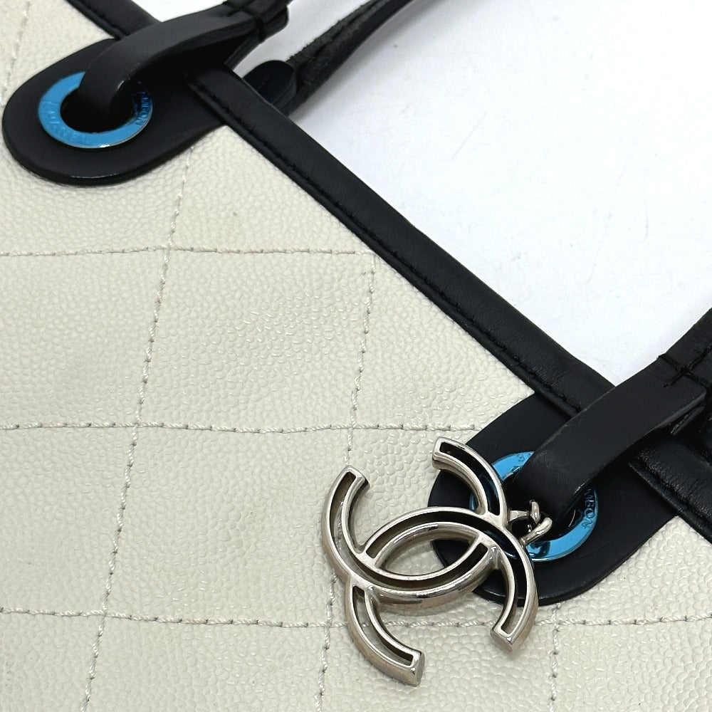 CHANEL Tote Bag Caviar skin white CC COCO Mark Matrasse Women Used