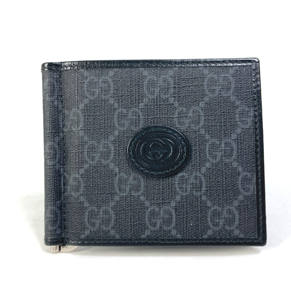 GUCCI Folded wallet 700686 GG Supreme Canvas black GG money clip Interlocking G Card Case Wallet mens Secondhand