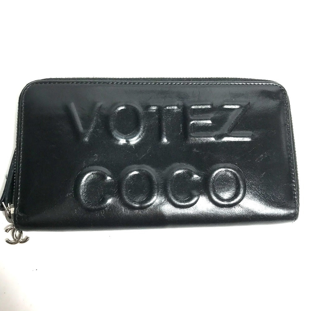 CHANEL Long Wallet Purse A82184 leather black VOTEZ COCO Logo embossing