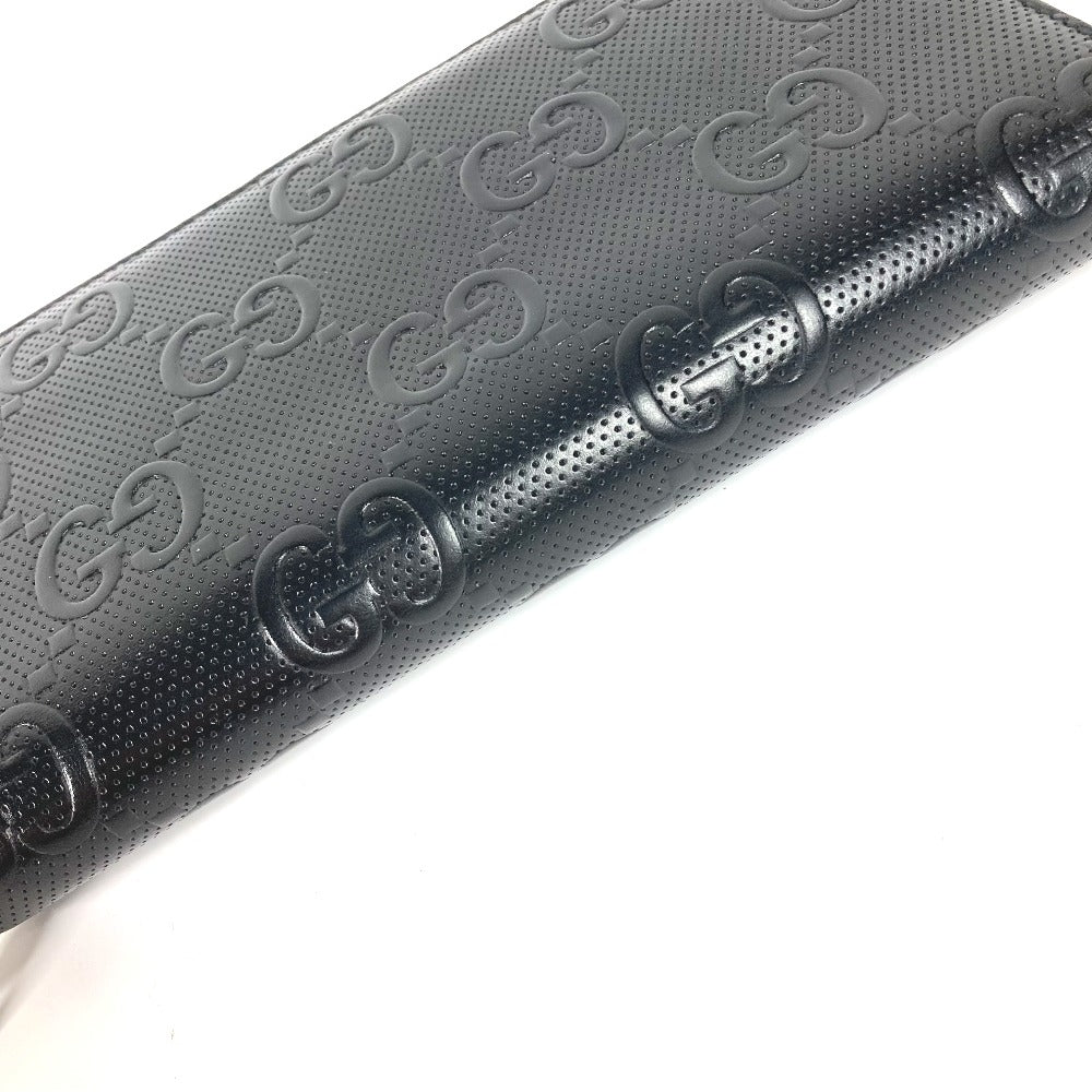 GUCCI Long Wallet Purse 625563 leather black GG embossed long wallet Travel case mens Secondhand