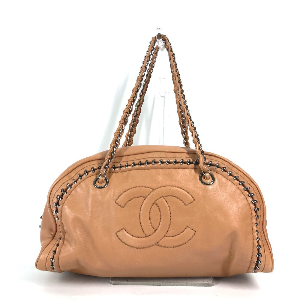 CHANEL Shoulder Bag leather Light brown type Chain Bowling CC COCO Mark