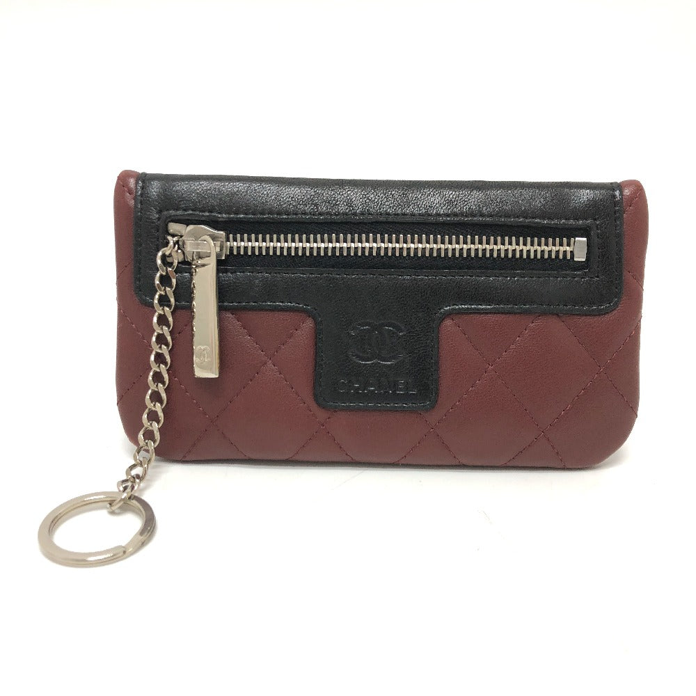 CHANEL Coin case leather black With key ring CC COCO Mark Matelasse Quilting Women Used