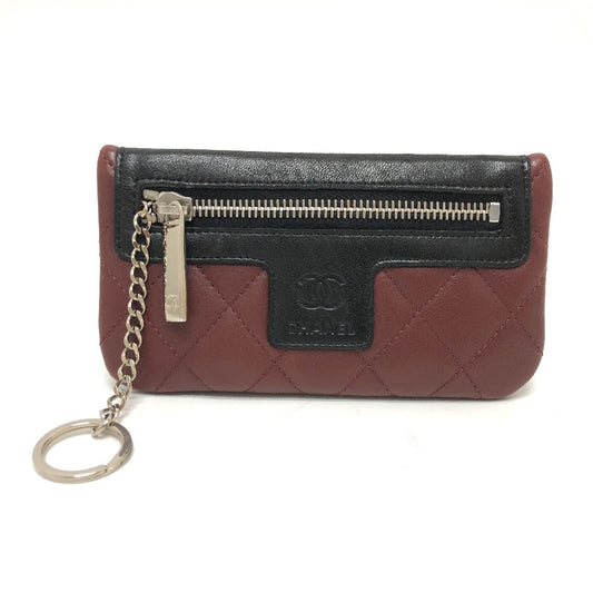 CHANEL Coin case leather black With key ring CC COCO Mark Matelasse Quilting Women Used