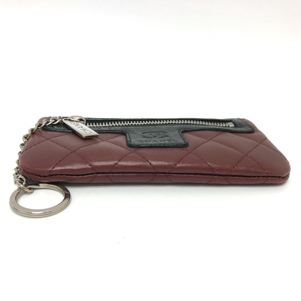 CHANEL Coin case leather black With key ring CC COCO Mark Matelasse Quilting Women Used