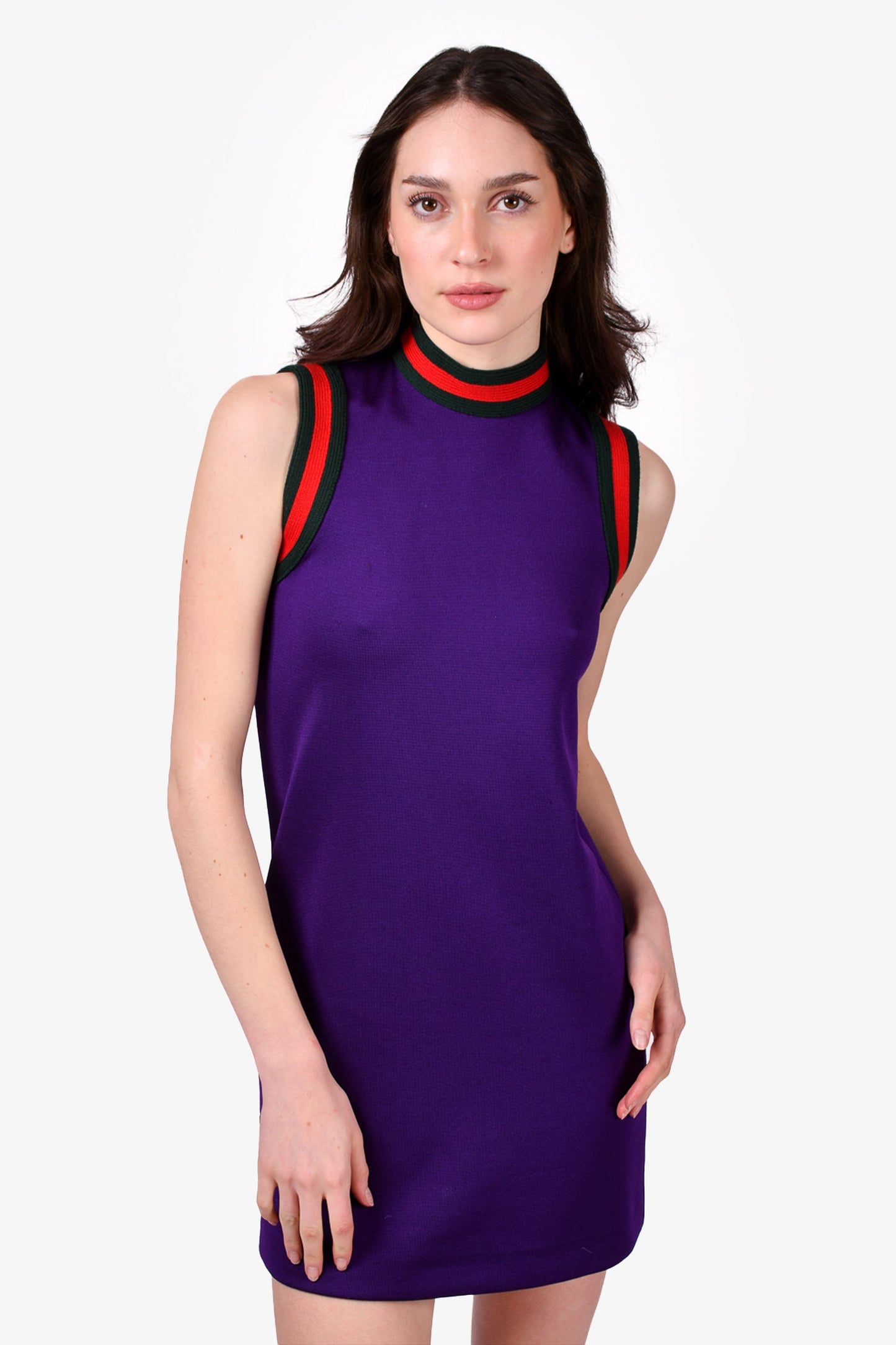 Gucci Purple Web Trim Mockneck Mini Dress Size S
