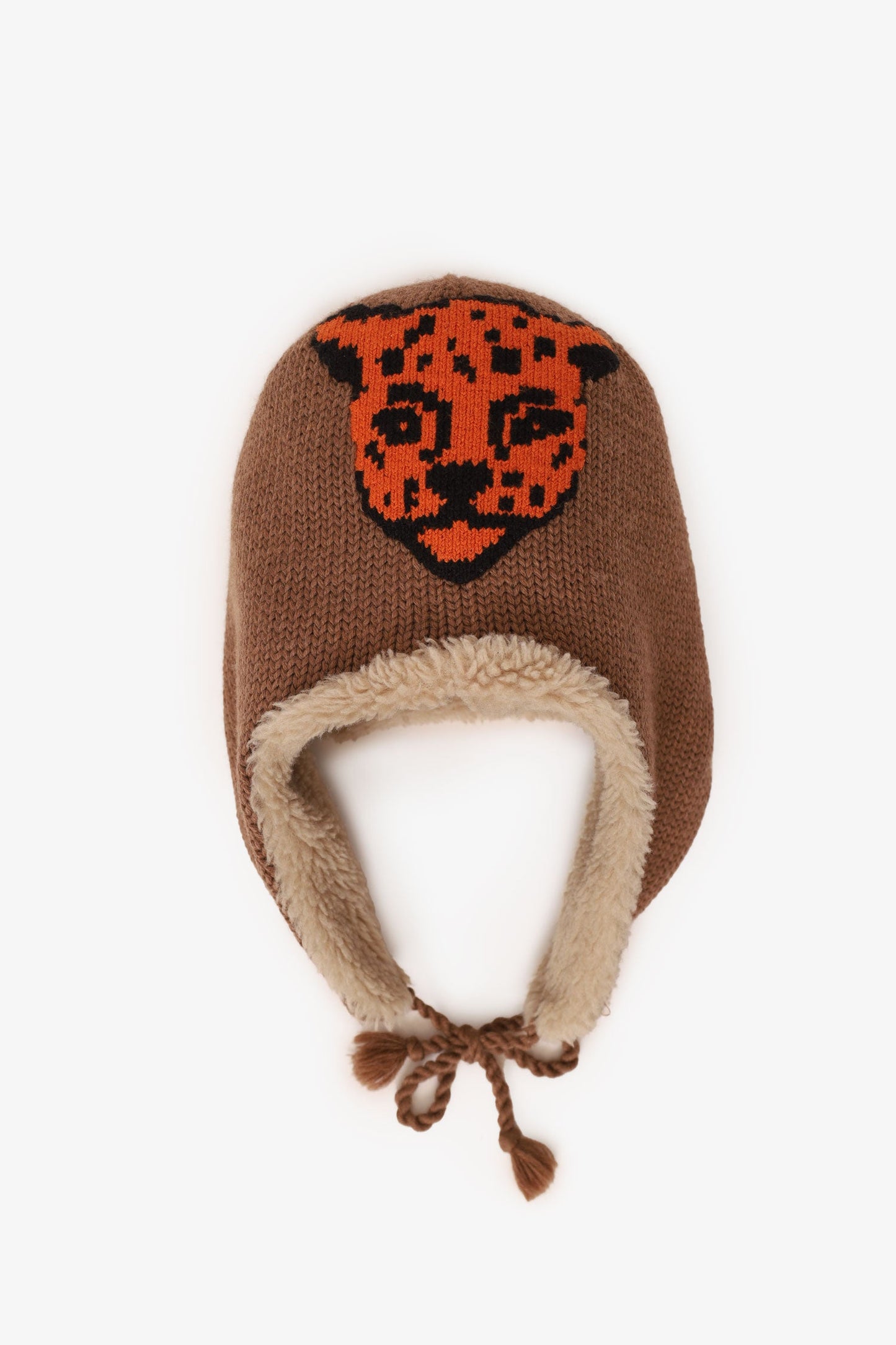 Gucci Brown Wool Tiger Embroidery Hat with Ear Flaps