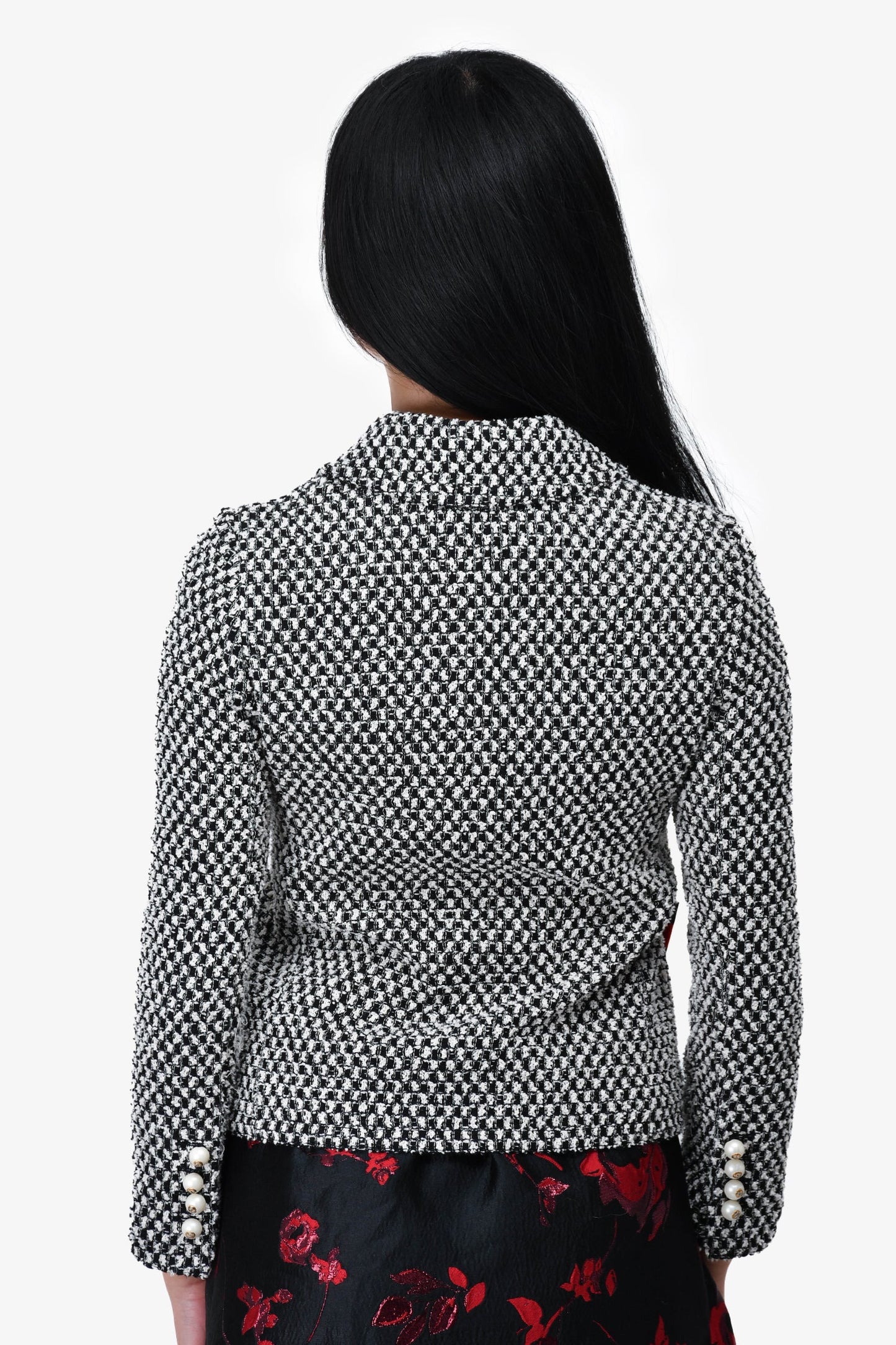 Gucci Black/White Tweed Web Crystal/Bow Embellished Jacket Size 36