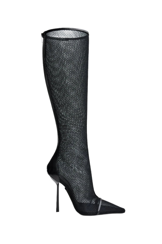 Saint Laurent Black Mesh 'Oxalis' Knee High Boots Size 37