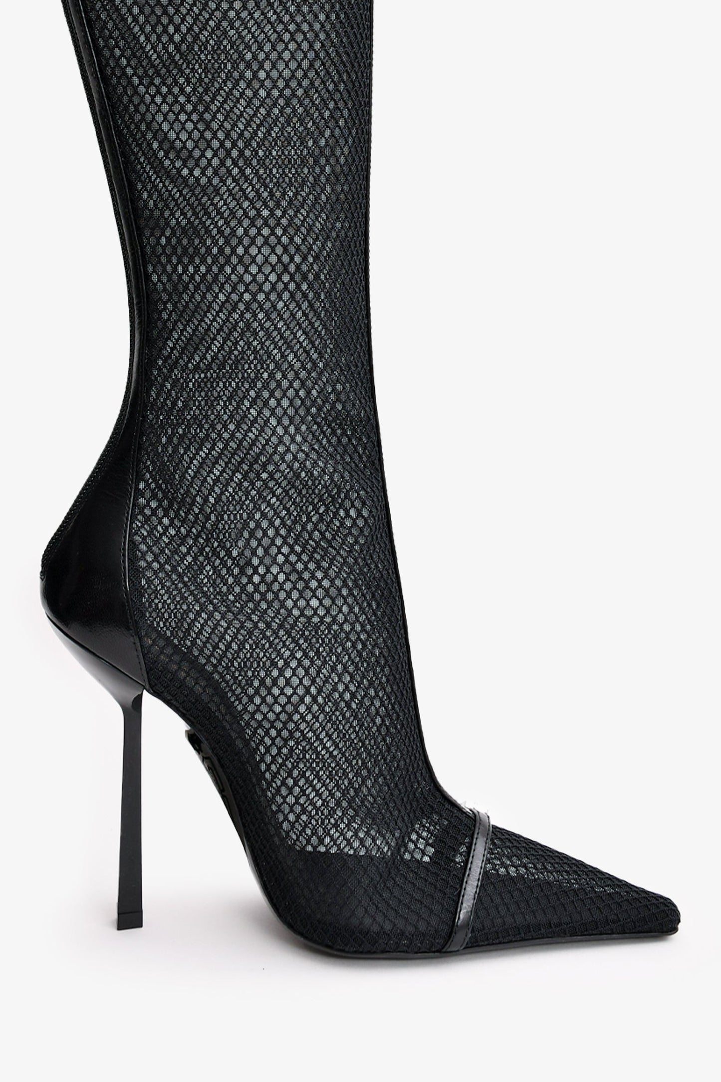Saint Laurent Black Mesh 'Oxalis' Knee High Boots Size 37