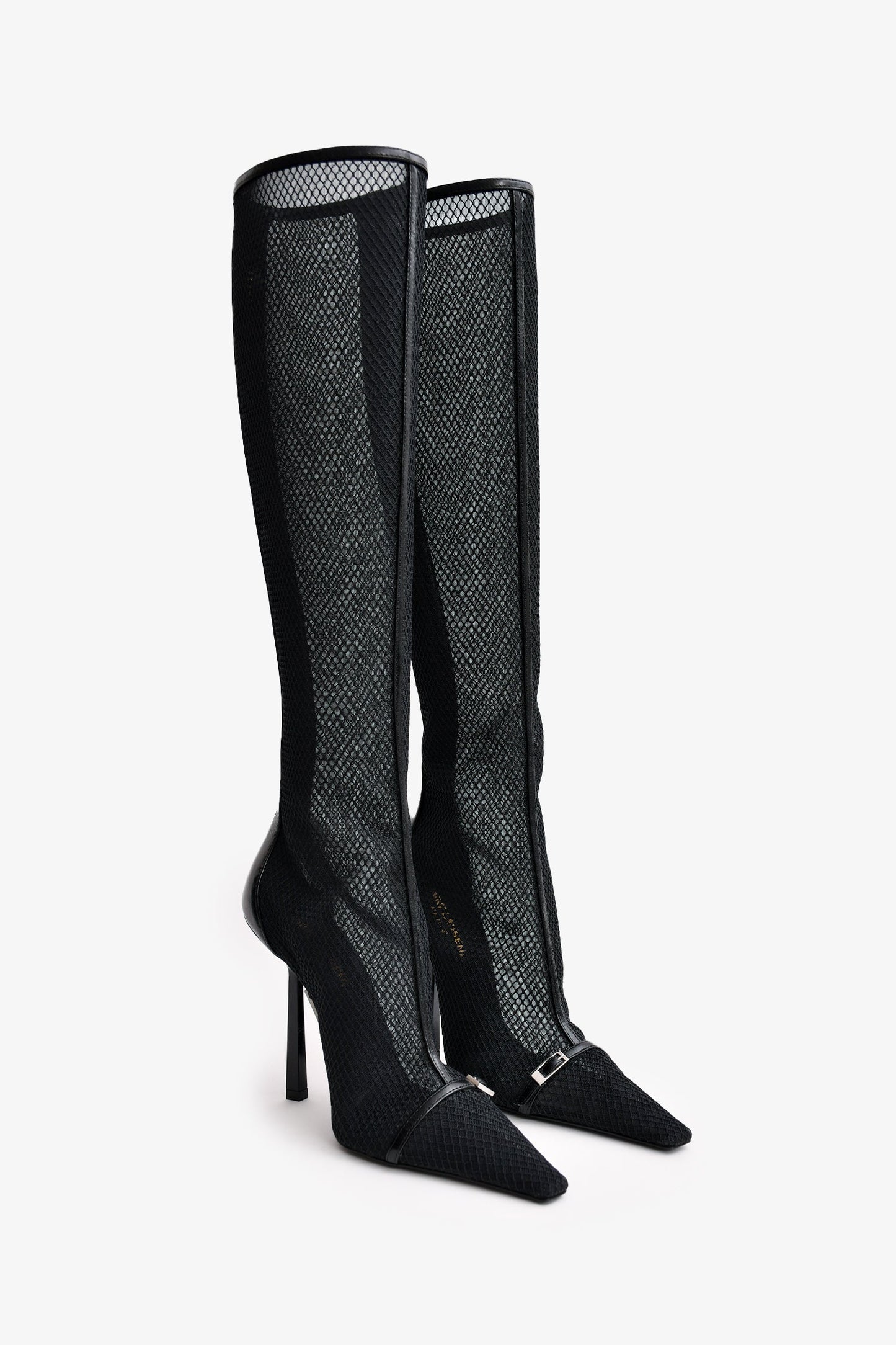Saint Laurent Black Mesh 'Oxalis' Knee High Boots Size 37