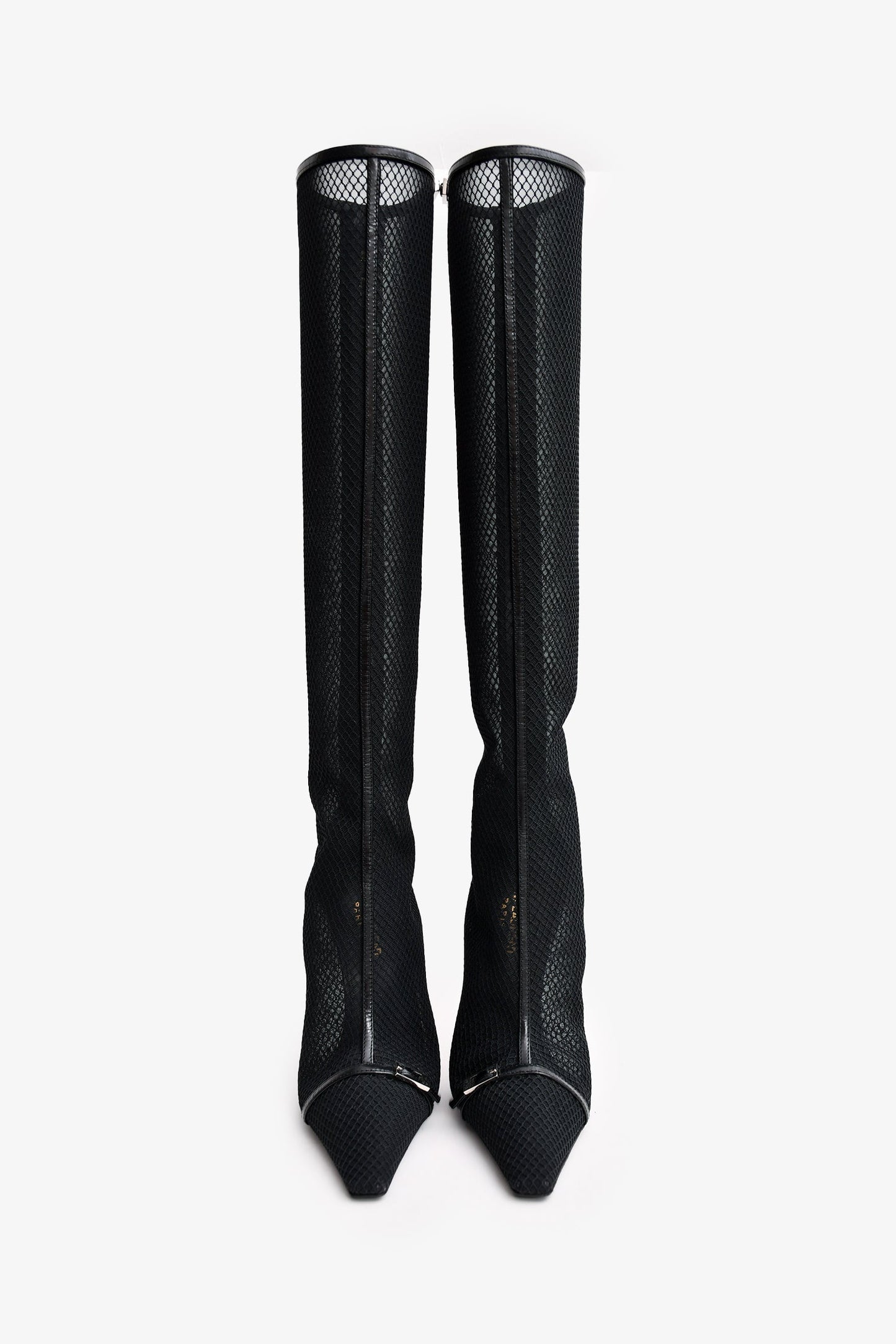 Saint Laurent Black Mesh 'Oxalis' Knee High Boots Size 37