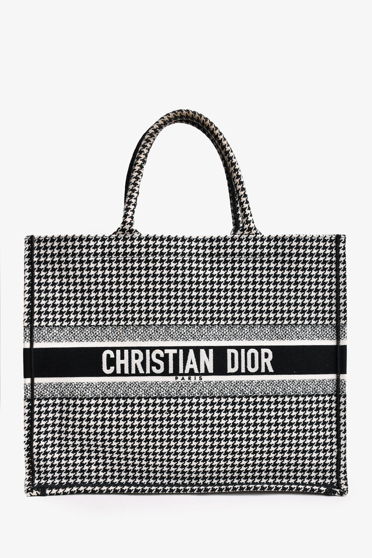 Christian Dior 2020 Black/White Houndstooth Patterned Large Book Tote