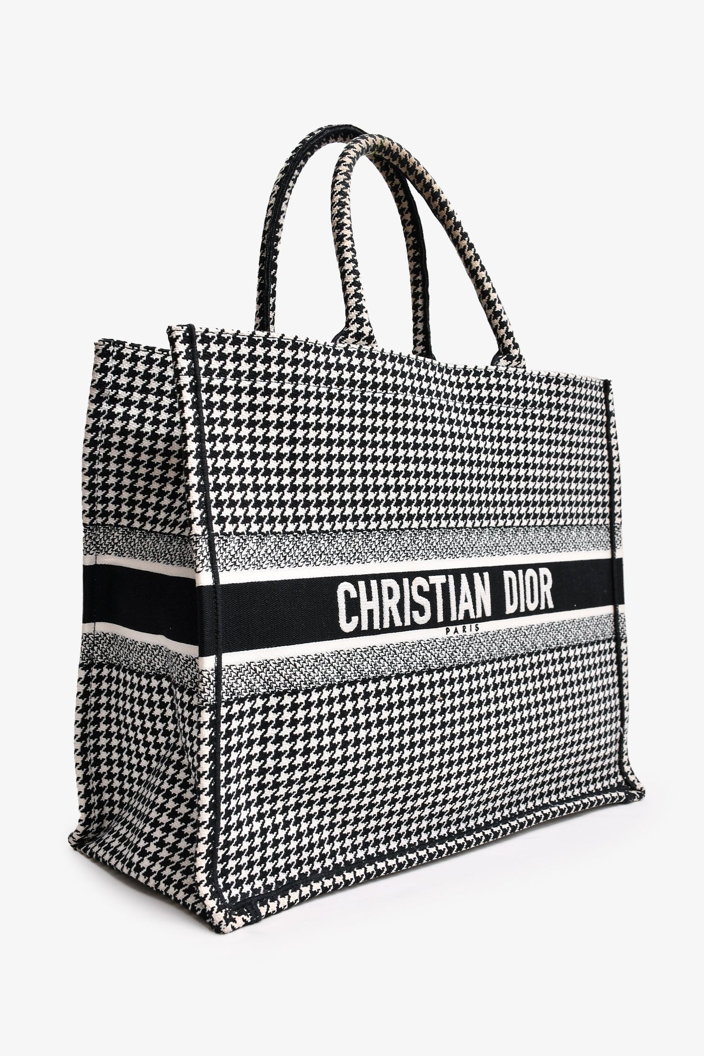 Christian Dior 2020 Black/White Houndstooth Patterned Large Book Tote