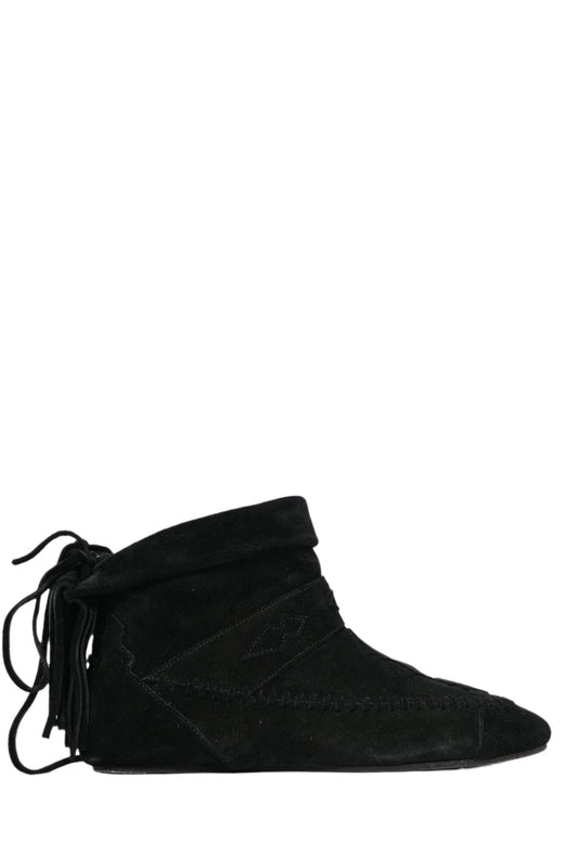 Saint Laurent Black Suede Tassel Moccasin Ankle Boots Size 39