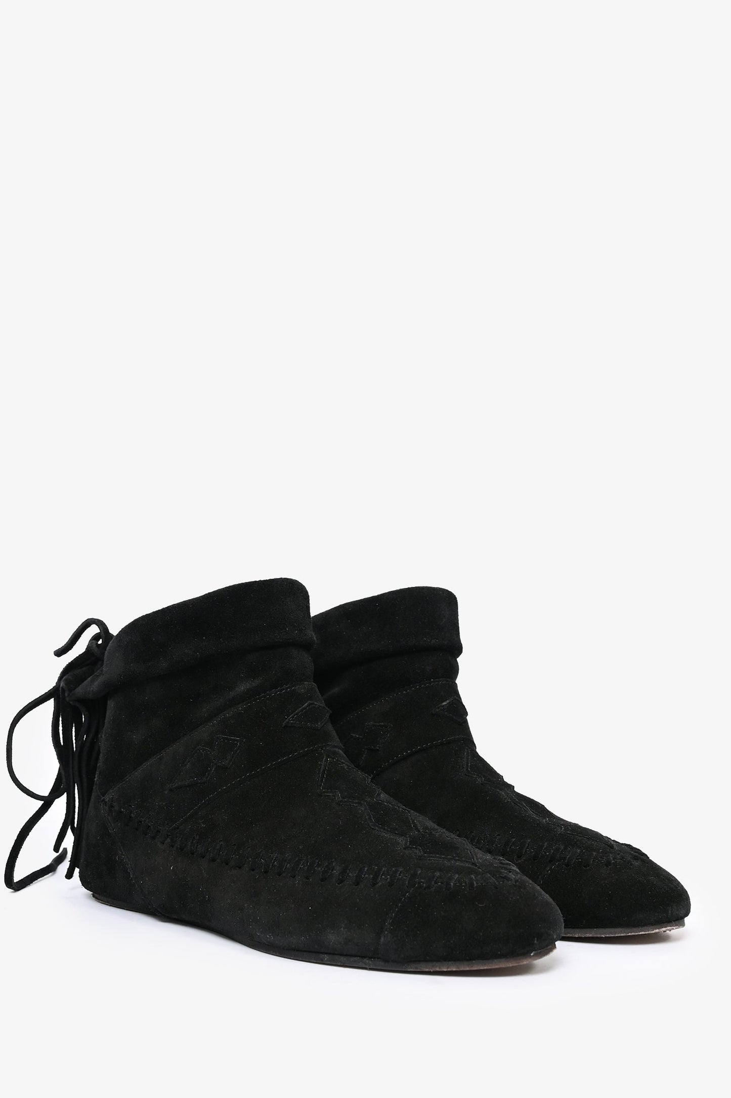 Saint Laurent Black Suede Tassel Moccasin Ankle Boots Size 39