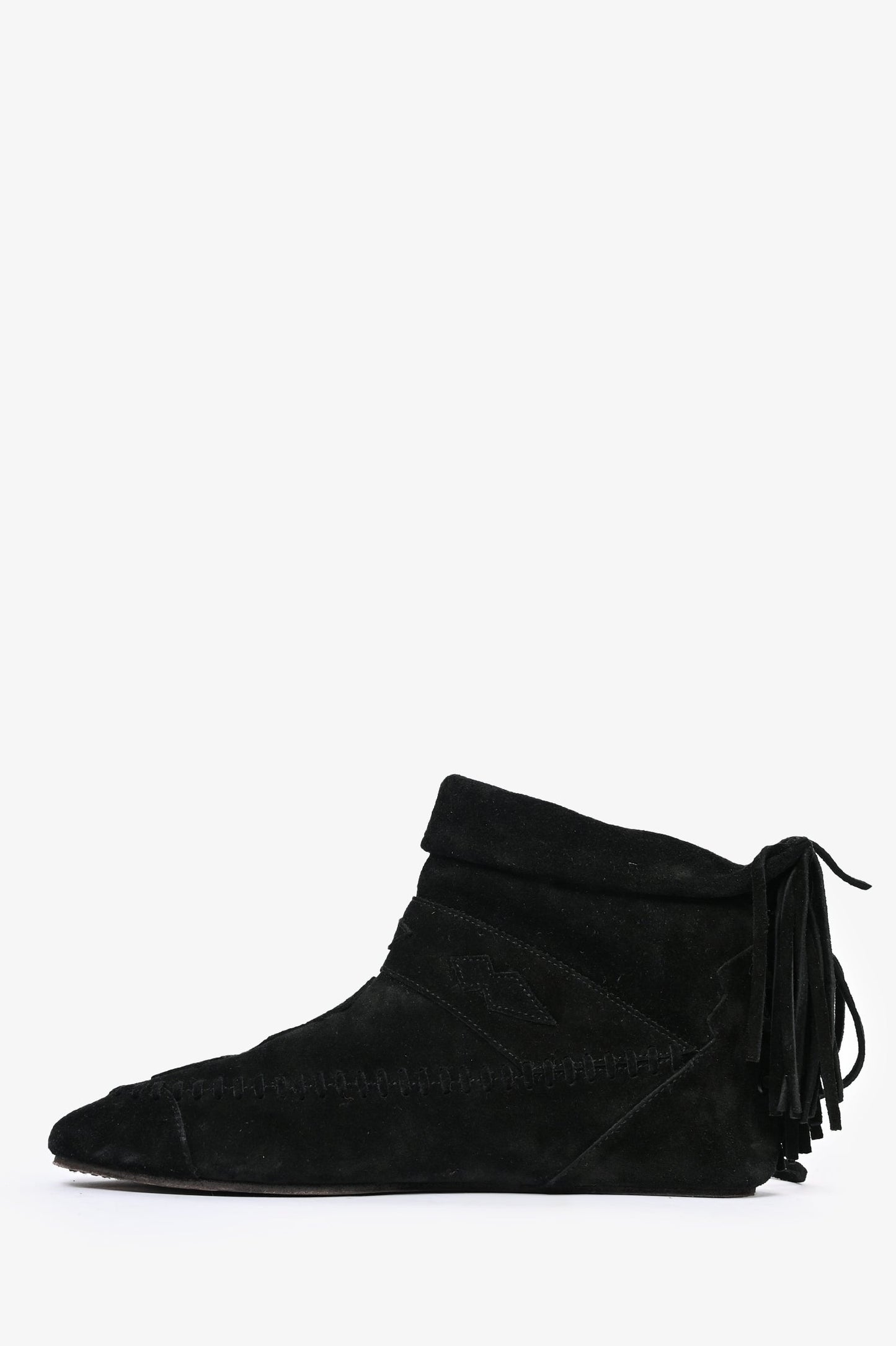 Saint Laurent Black Suede Tassel Moccasin Ankle Boots Size 39