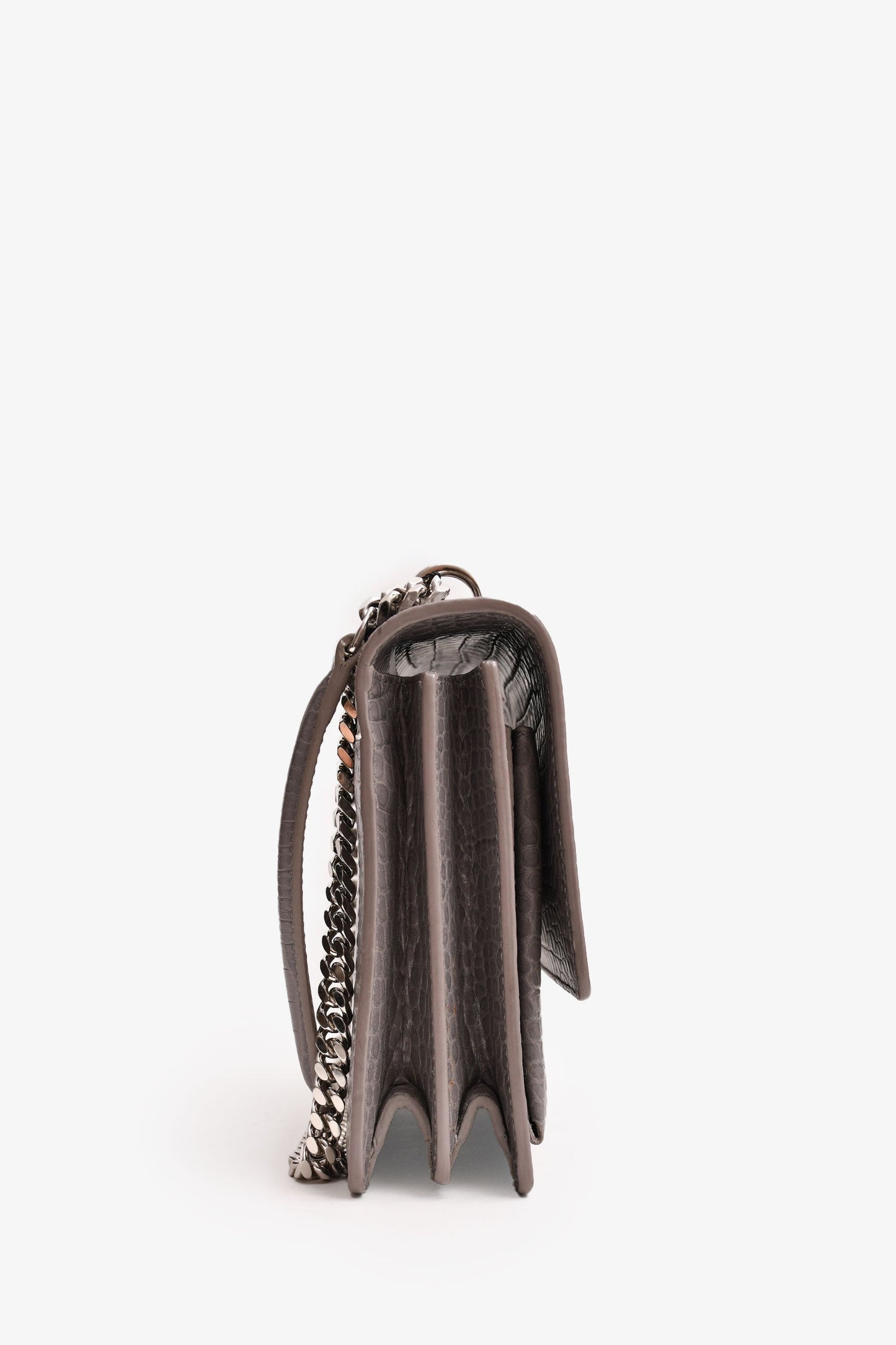 Saint Laurent 2016 Grey Croc Embossed Medium Sunset Chain Bag