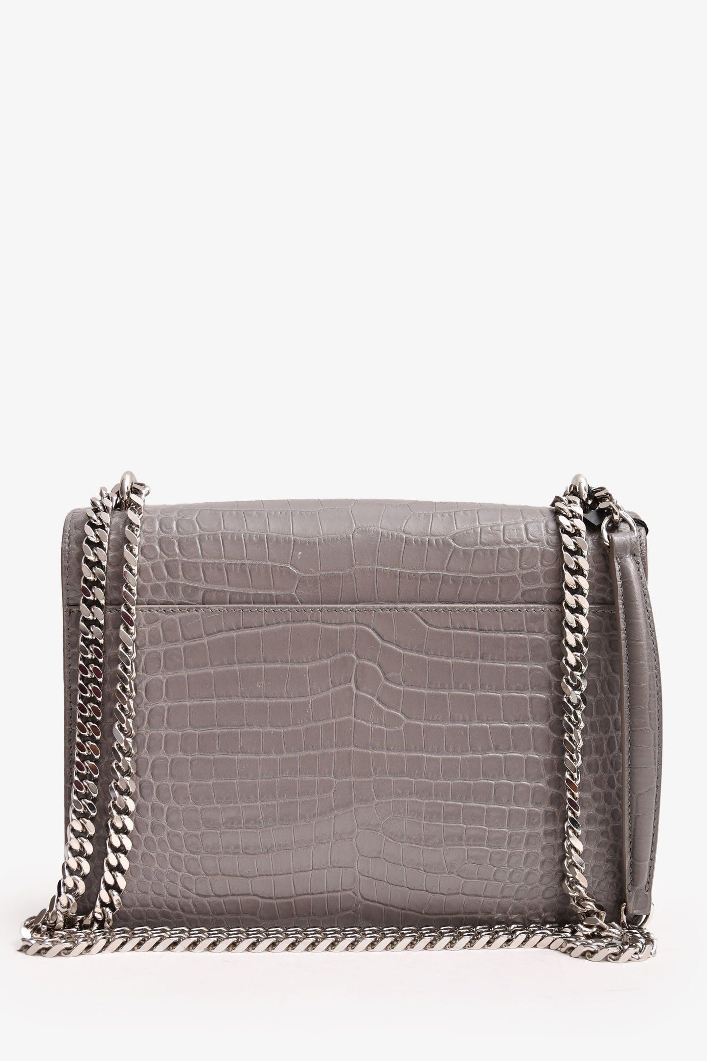 Saint Laurent 2016 Grey Croc Embossed Medium Sunset Chain Bag