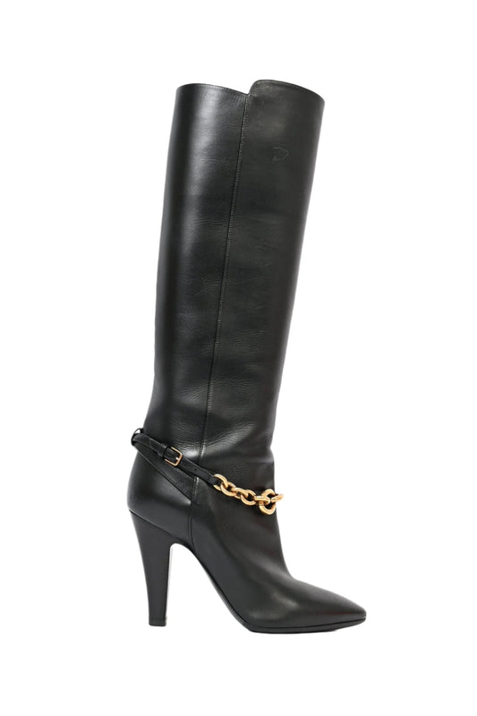 Saint Laurent Black Leather Knee High Boots Size 37