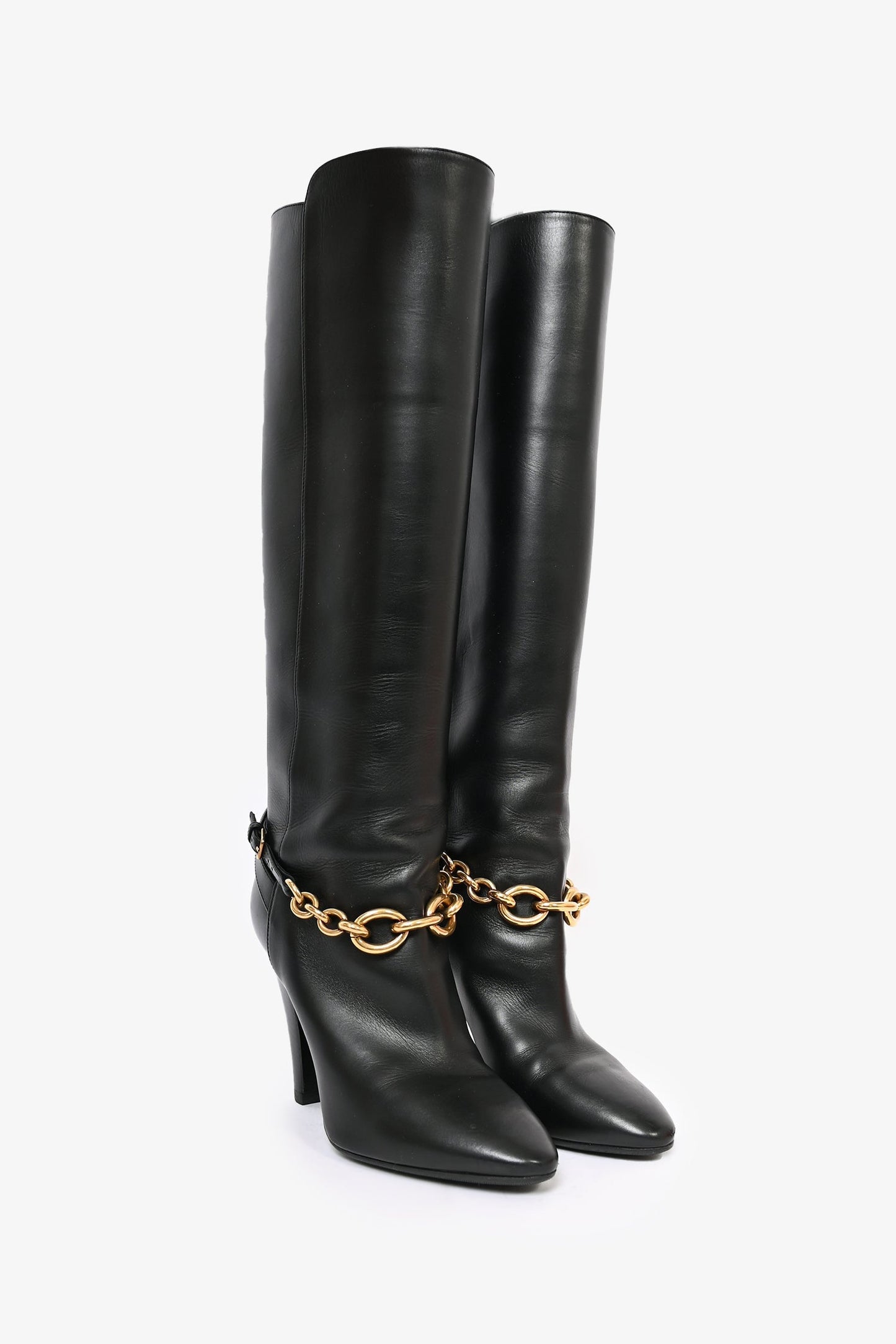 Saint Laurent Black Leather Knee High Boots Size 37