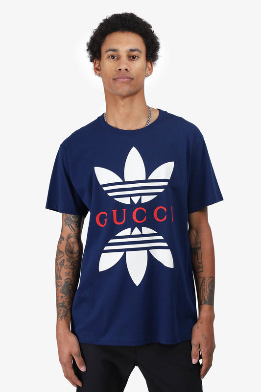 Gucci x Adidas Navy Graphic Print T-Shirt Size S Mens