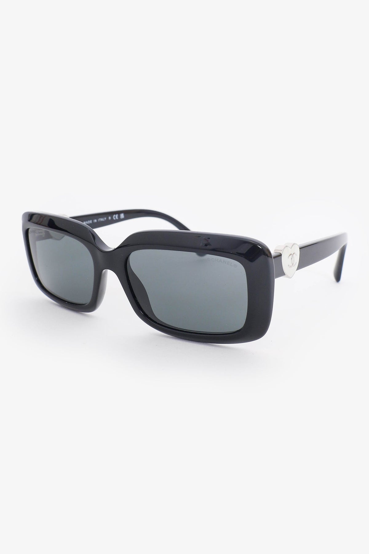 Chanel™ Black Frame Heart Detail Square Sunglasses