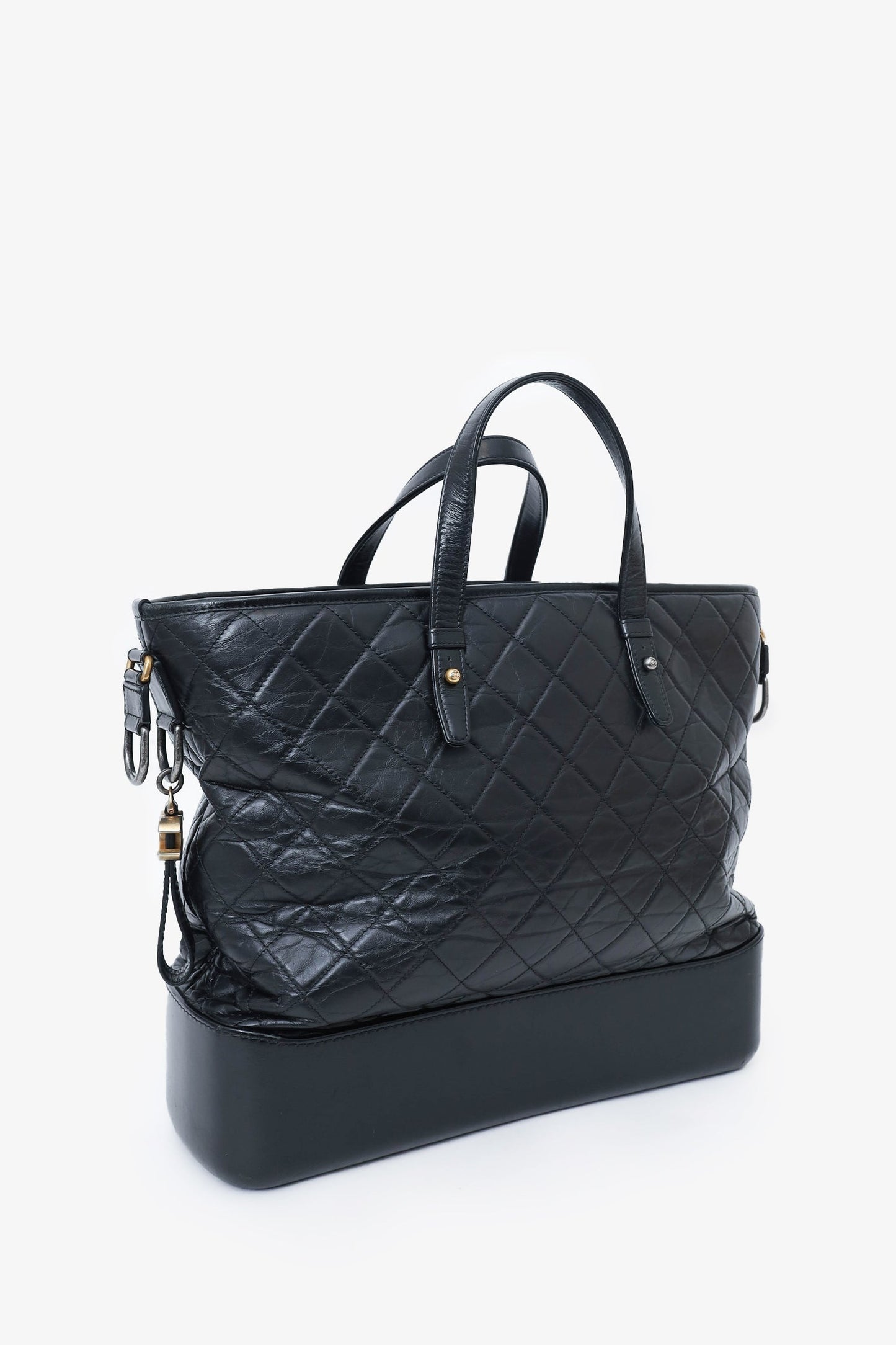 Chanel™ 2017/18 Black Leather Quilted Large Gabrielle Top Handle Shopping Tote
