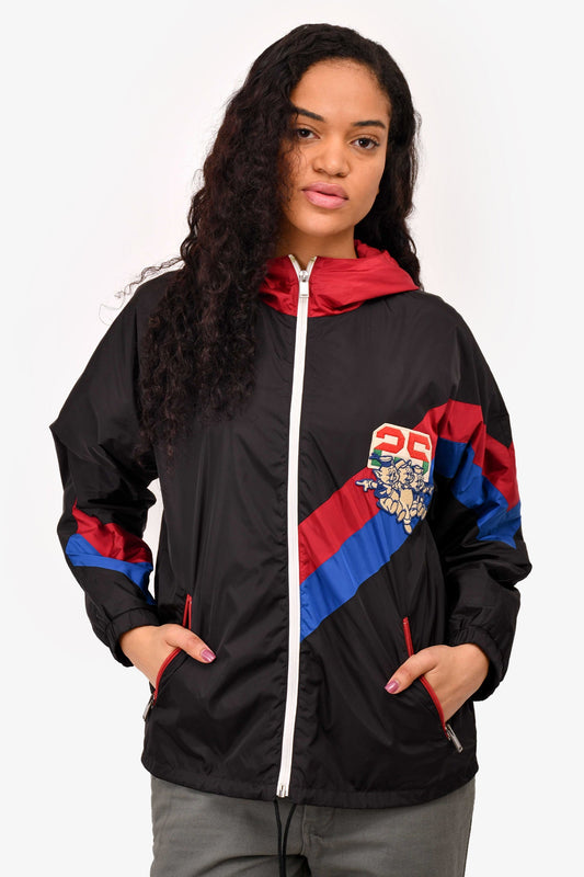 Gucci x Disney Black Nylon Three Little Pigs Embroidered Patch Windbreaker Jacket Size 44 Mens