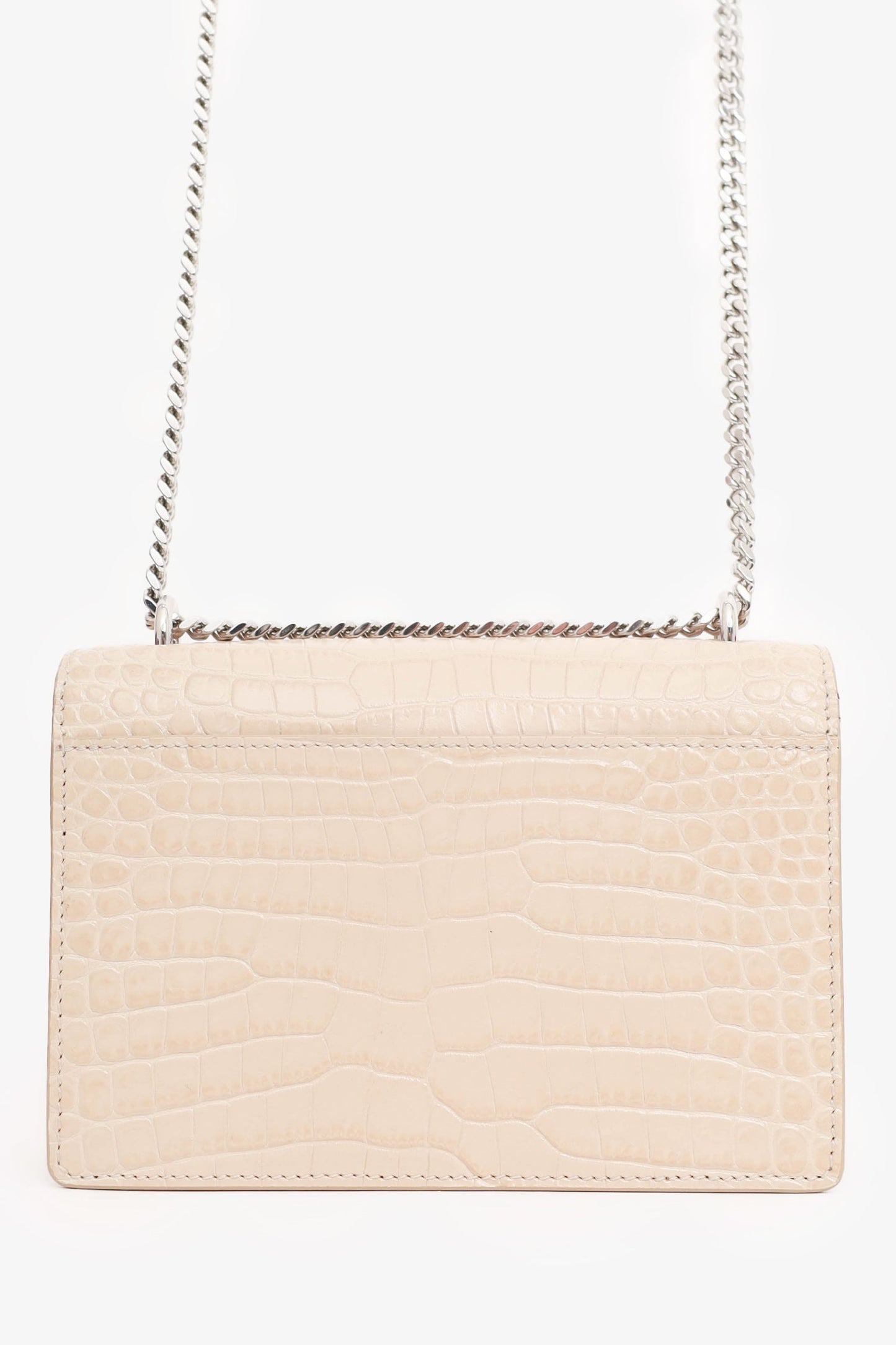 Saint Laurent Beige Croc Embossed Leather 'Sunset' Mini Crossbody Bag