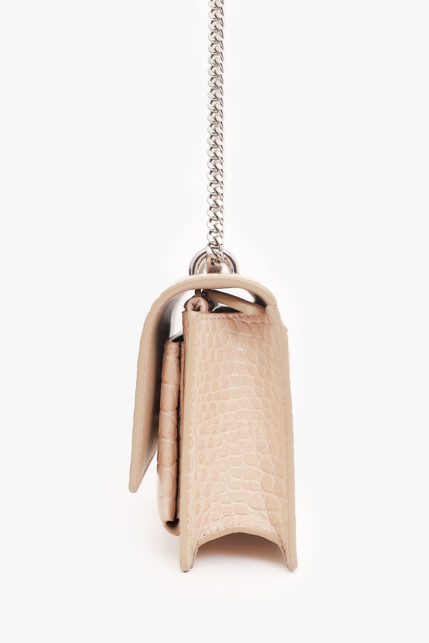 Saint Laurent Beige Croc Embossed Leather 'Sunset' Mini Crossbody Bag