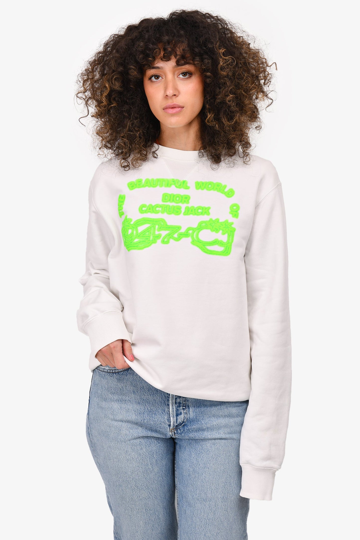 Christian Dior X Cactus Jack White/Green Logo Crew Neck Sweater Size M Mens