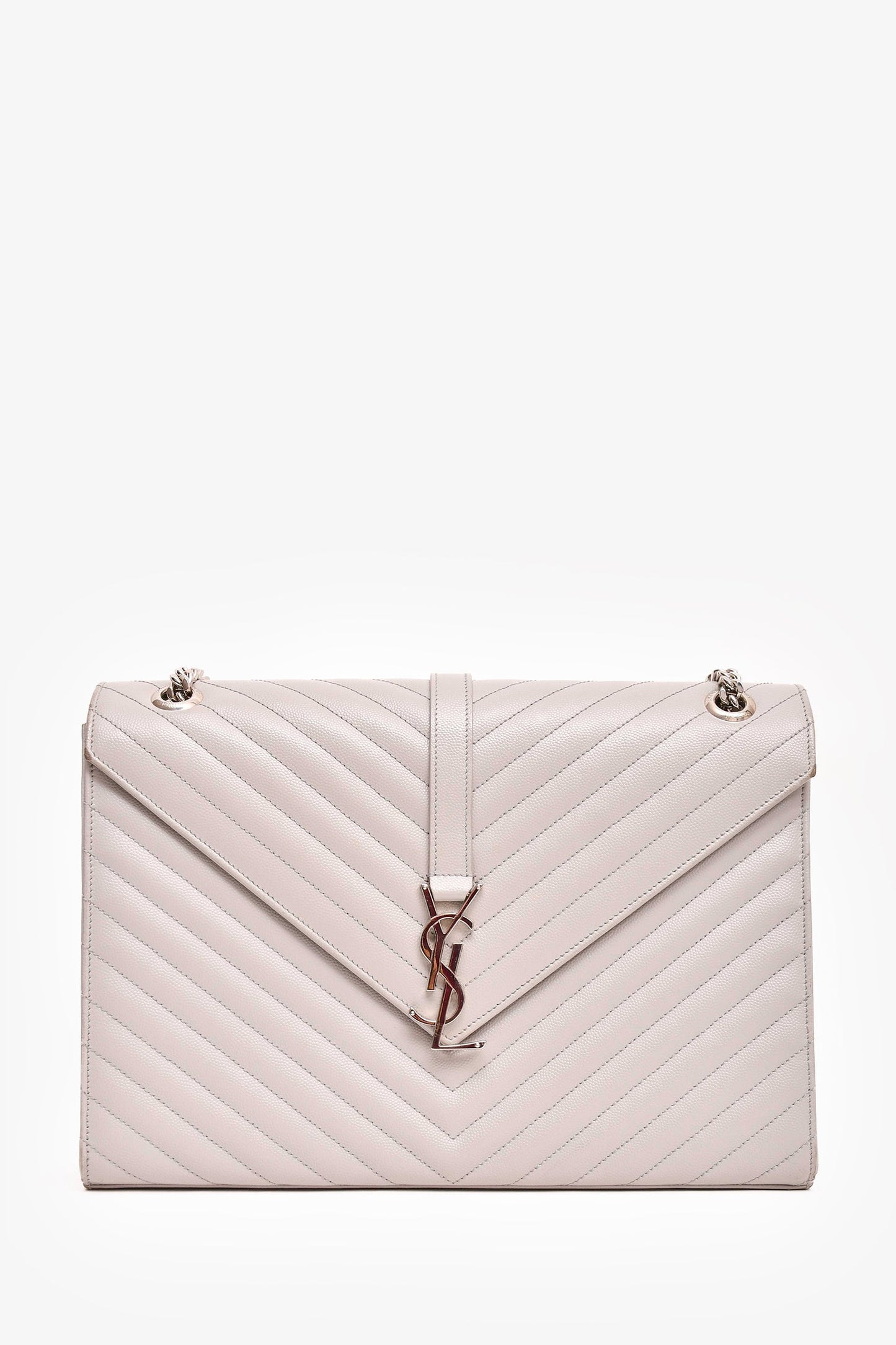 Saint Laurent Grey Chevron Leather Large Envelop Shoulder Bag