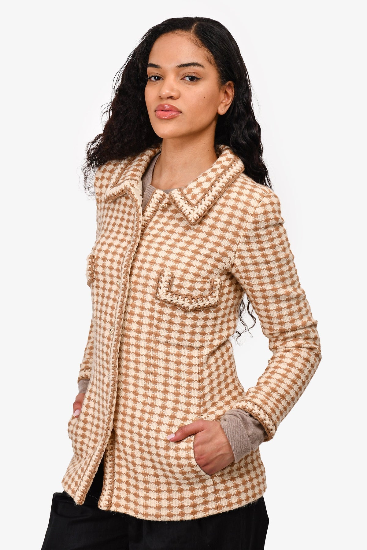 Chanel™ 2000 Brown/Cream Wool/Alpaca Blazer Jacket Size 38