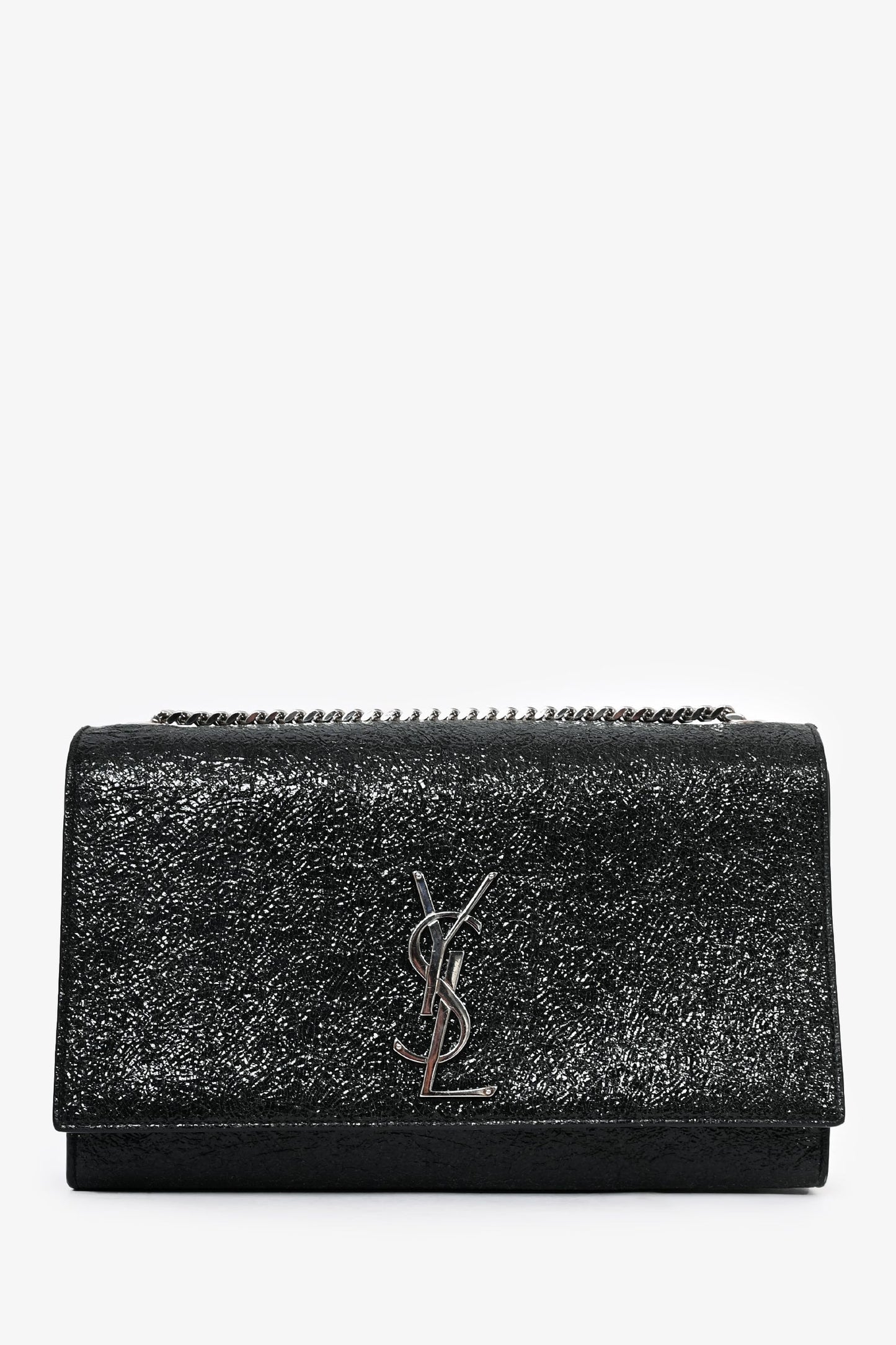 Saint Laurent 2015 Black Crackled Patent Leather Medium Kate Crossbody