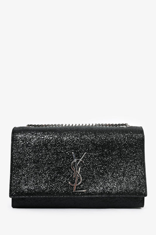 Saint Laurent 2015 Black Crackled Patent Leather Medium Kate Crossbody