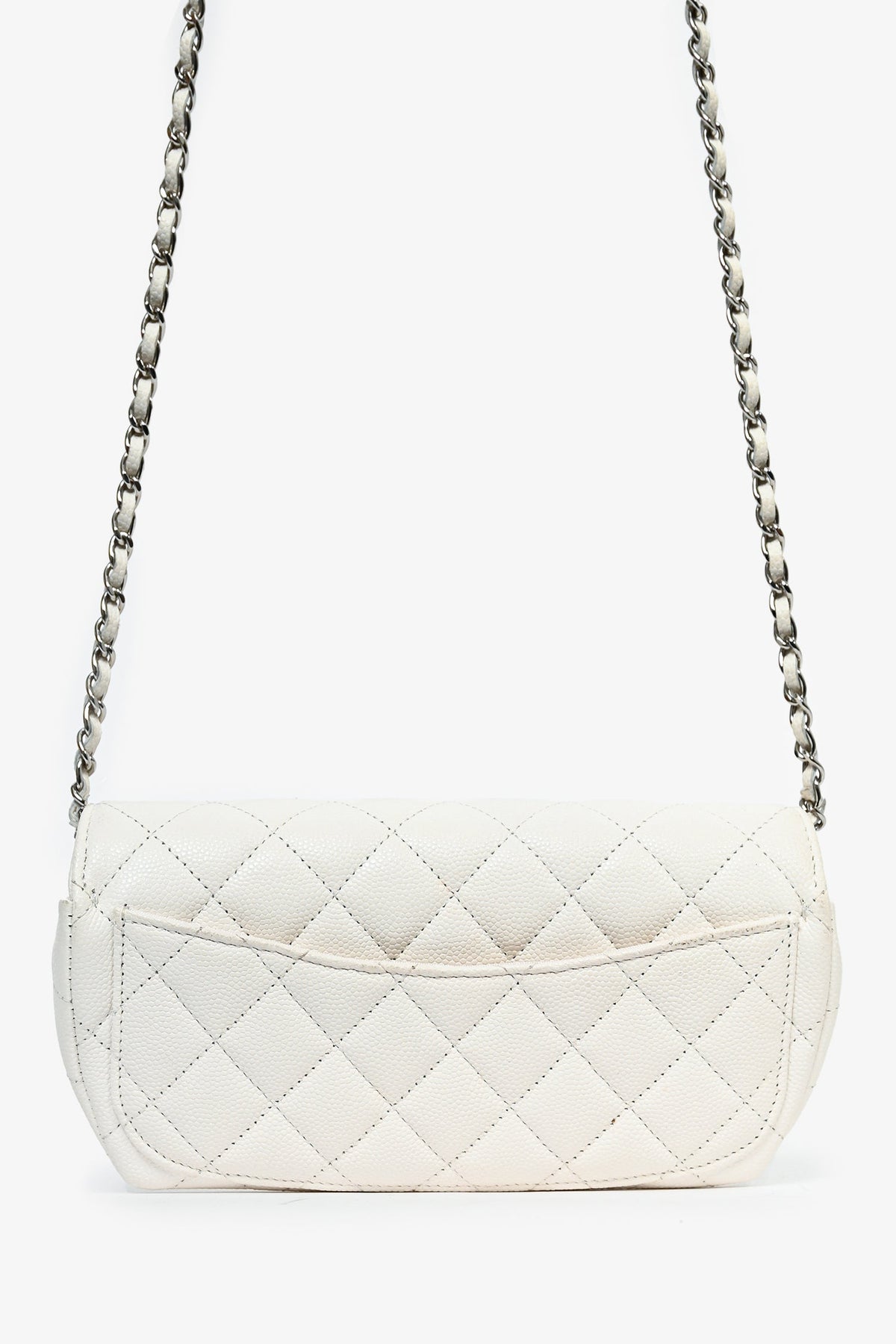 Chanel™ 2021 White Caviar Leather Sunglass Case with Chain