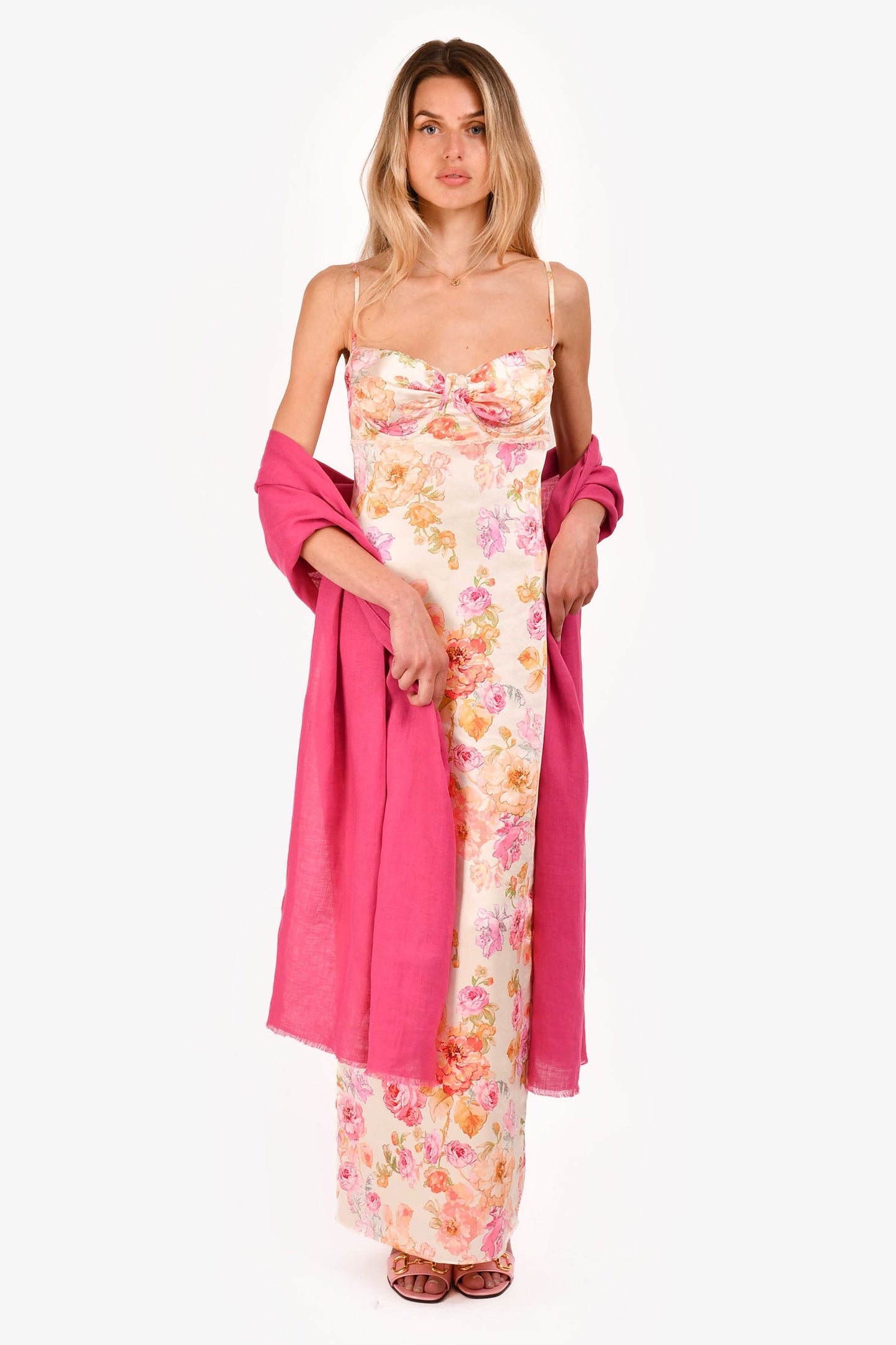 Christian Dior Fuchsia Pink Linen Rectangle Scarf
