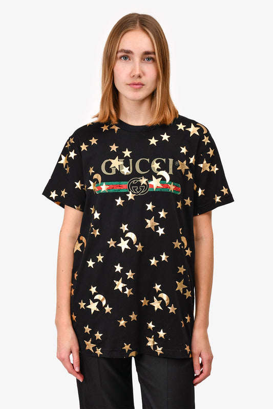 Gucci Black/Gold Star Logo T-Shirt Size XS Mens