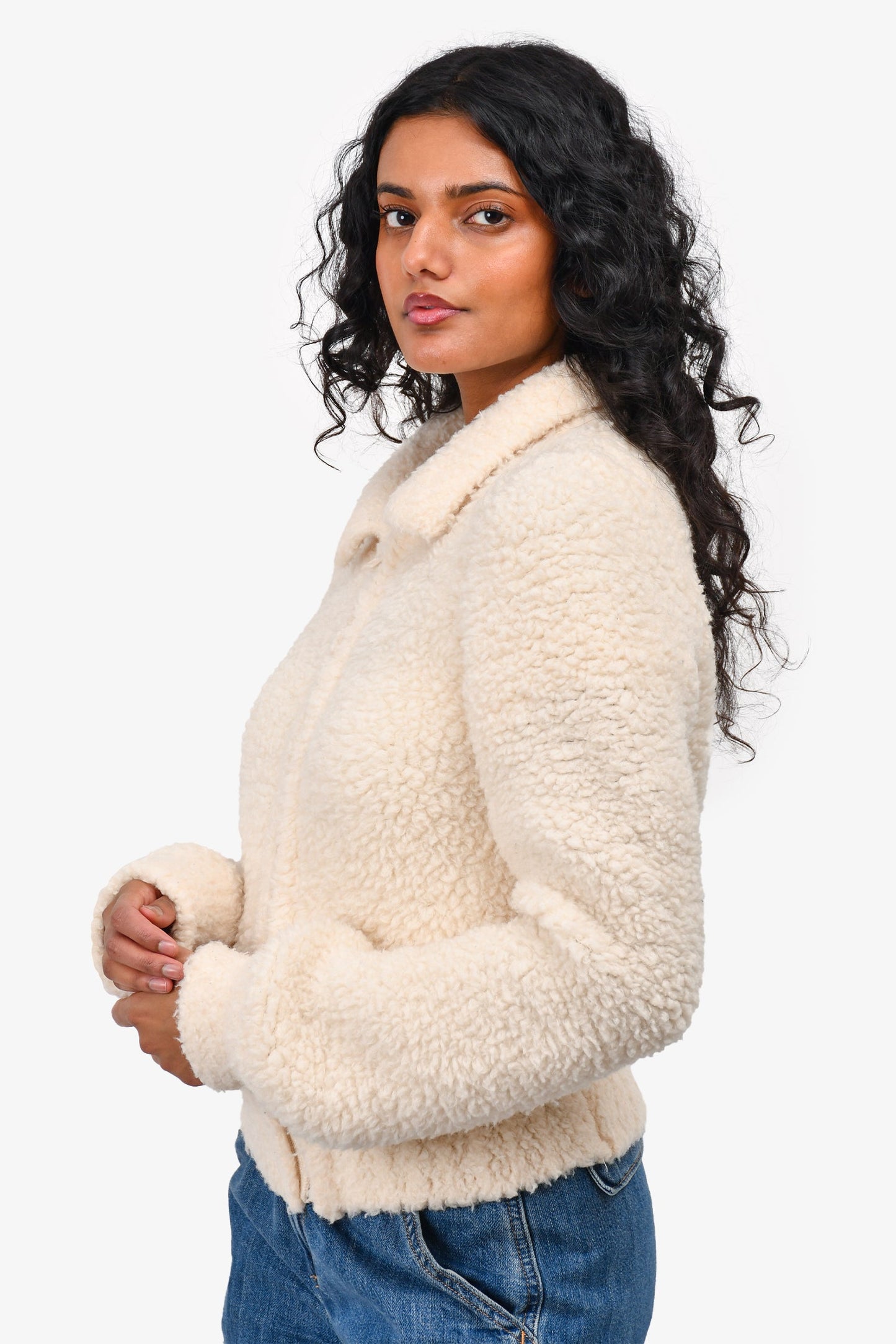 Christian Dior Cream Teddy Wool Zip Jacket Size 4