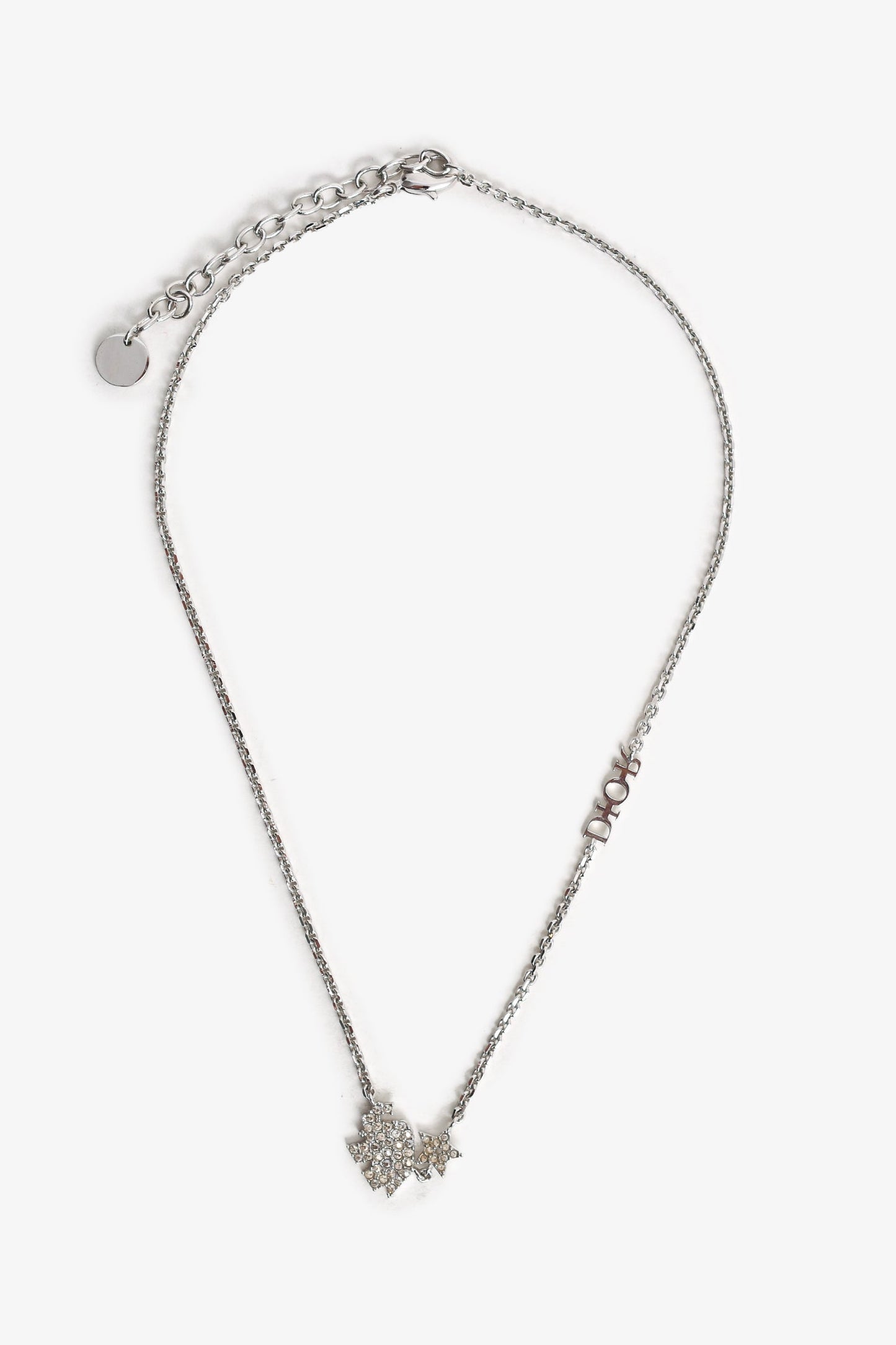 Christian Dior Silver Tone Crystal Embellished Star Elephant Necklace