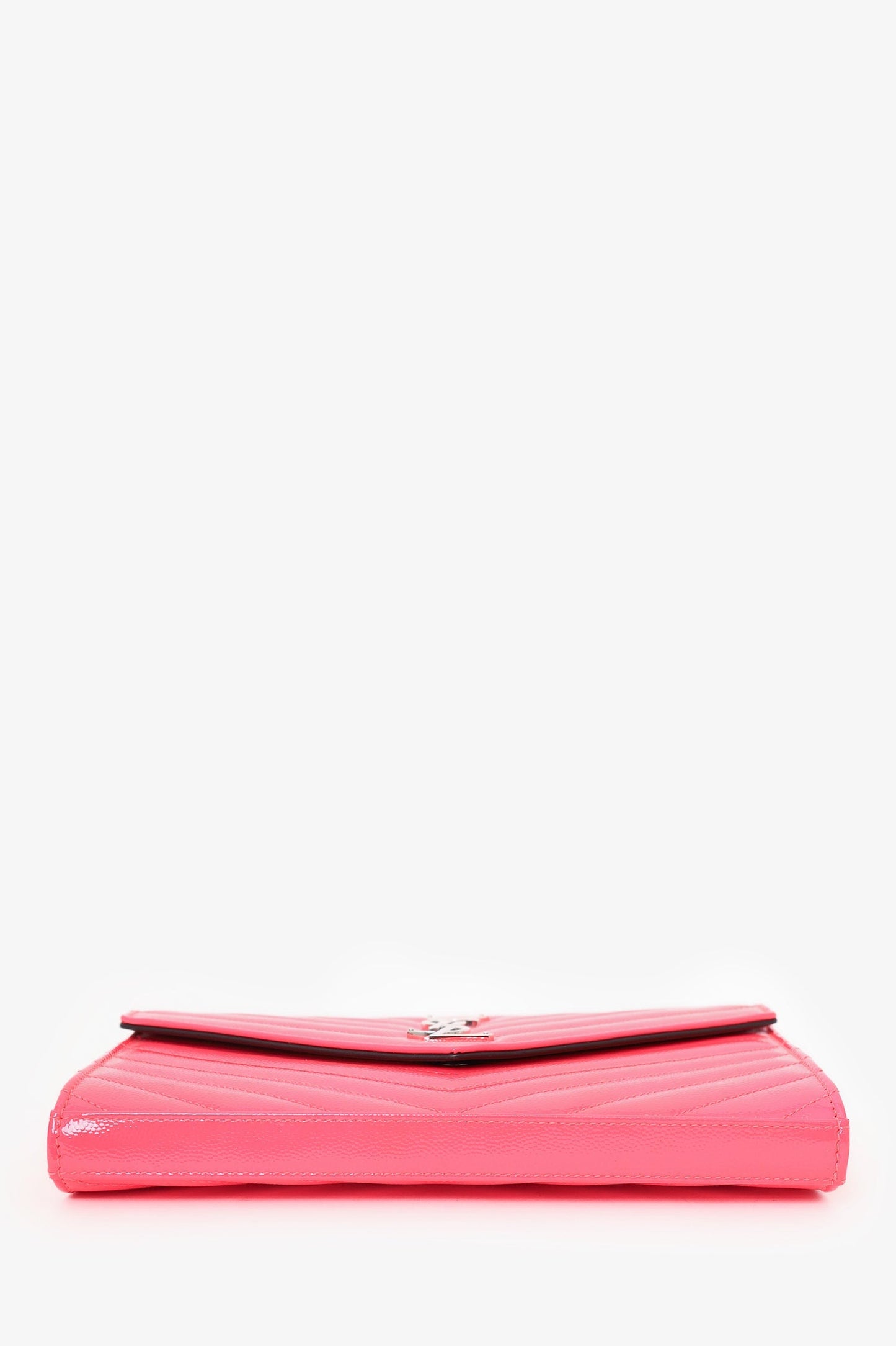 Saint Laurent Hot Pink Leather Chevron Quilted Envelope Wallet on Chain