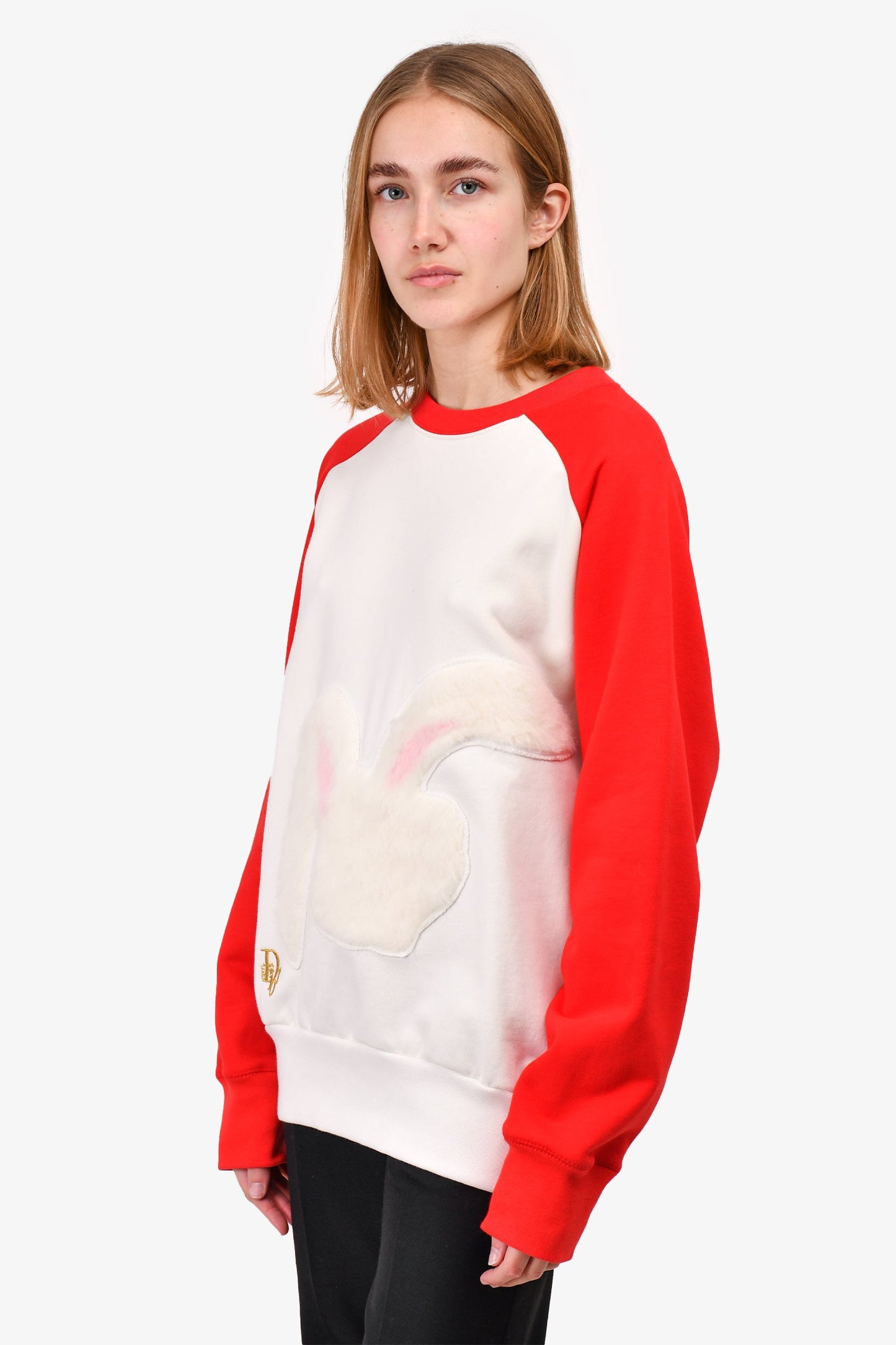 Christian Dior x ERL White/Red Bunny Patch Crewneck Sweater Size L