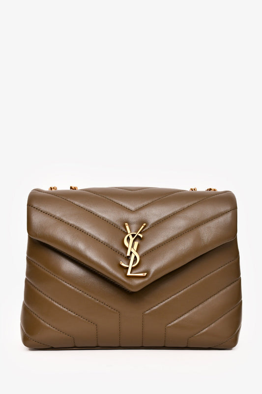 Saint Laurent 2020 Green Leather Chevron Quilted Small Lou Lou Crossbody