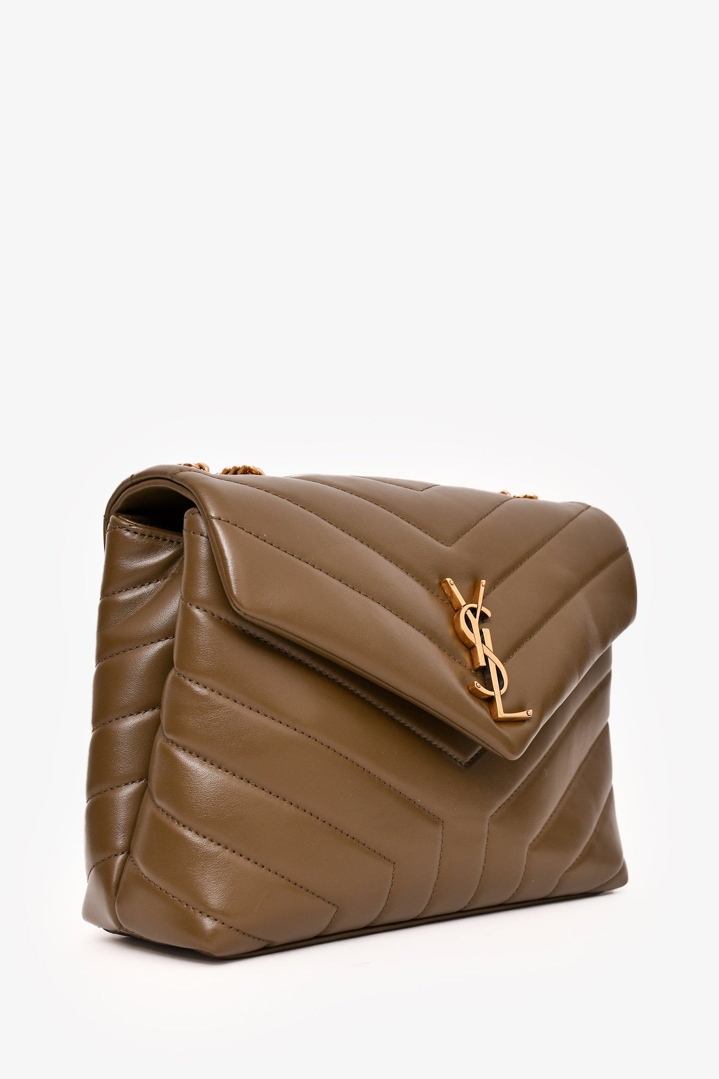 Saint Laurent 2020 Green Leather Chevron Quilted Small Lou Lou Crossbody