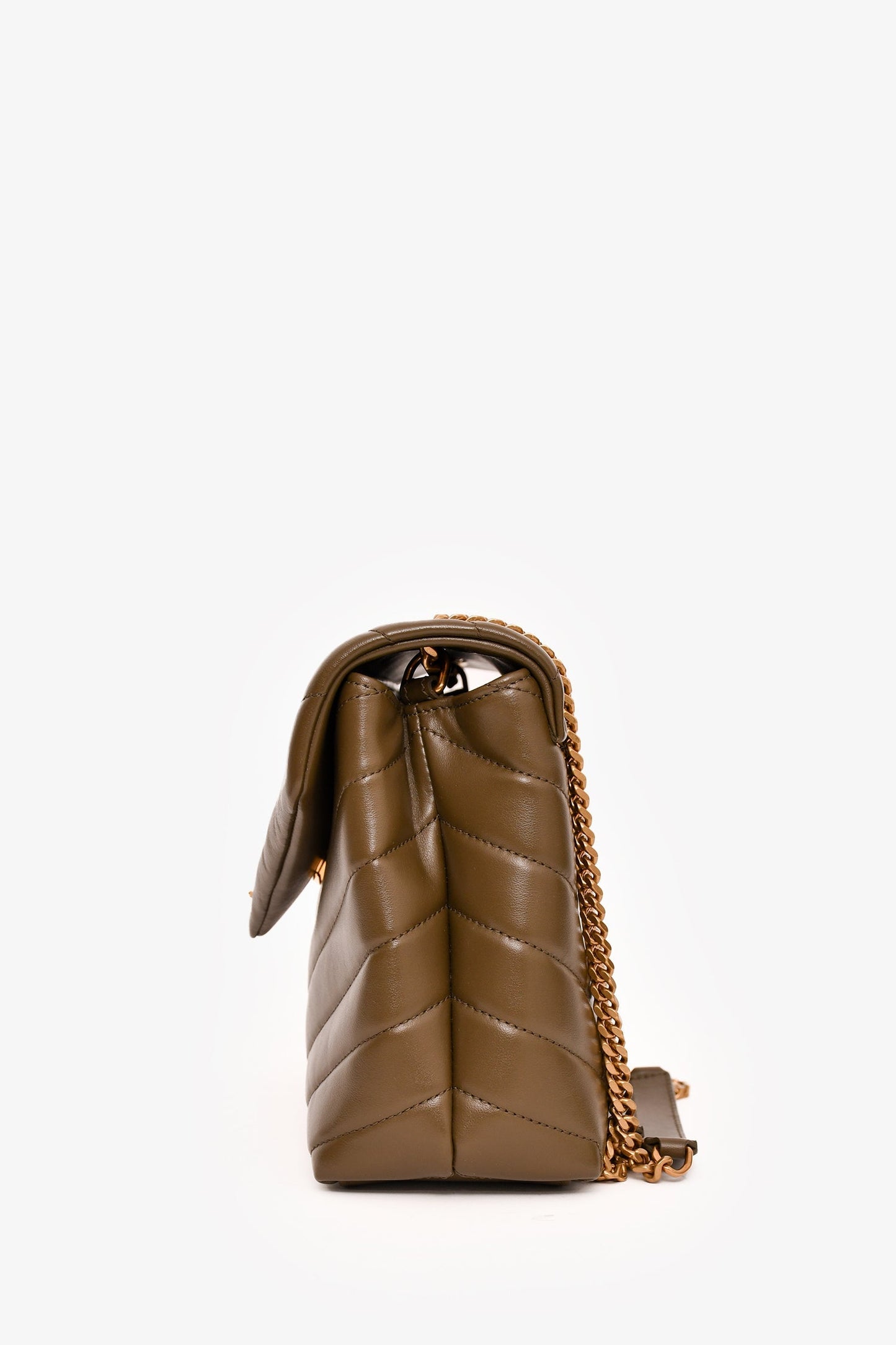 Saint Laurent 2020 Green Leather Chevron Quilted Small Lou Lou Crossbody