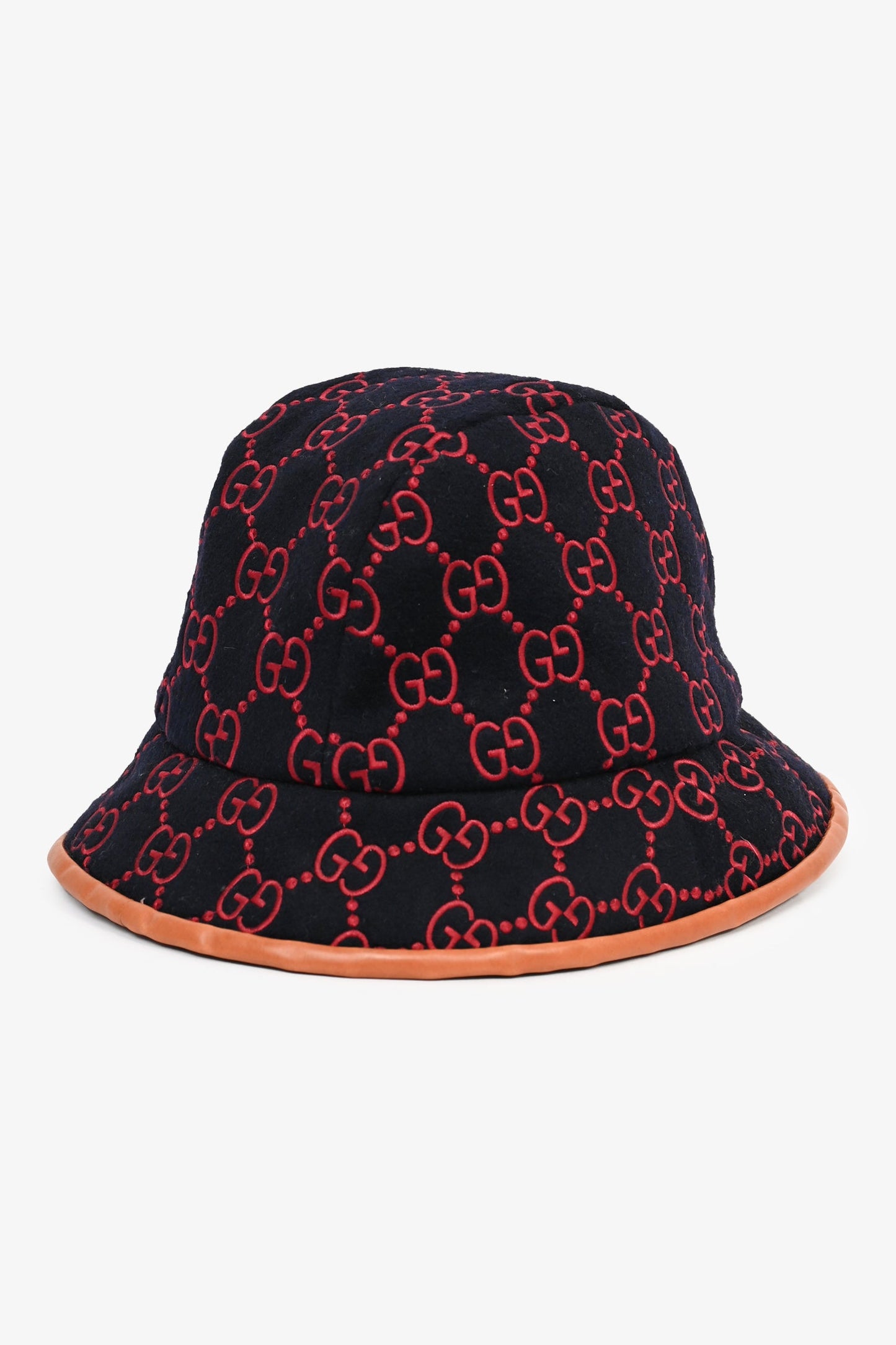 Gucci Navy/Burgundy GG Monogram Leather Trimmed Bucket Hat